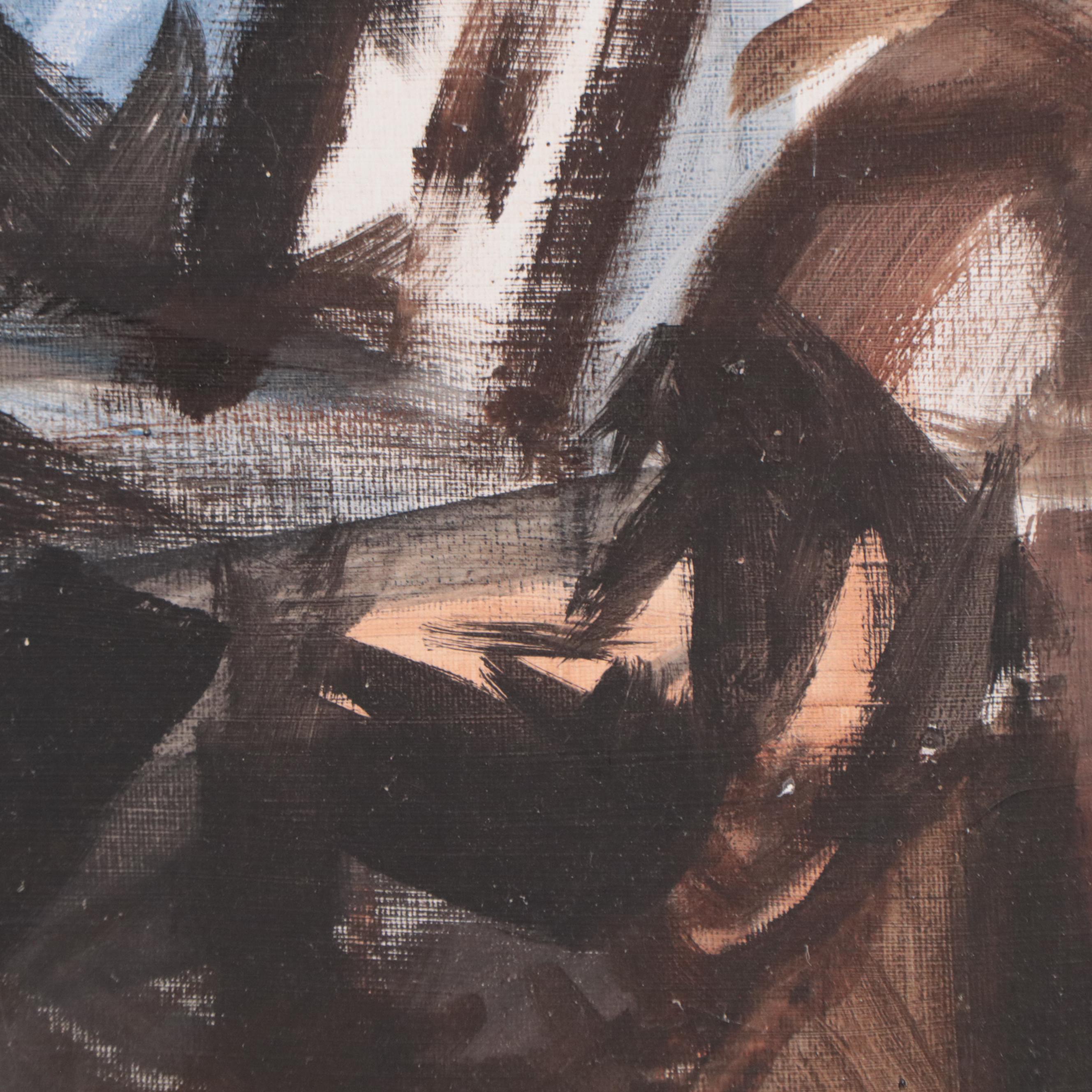 Figural Acrylic Painting of a Man in a Hat, Late 20th Century