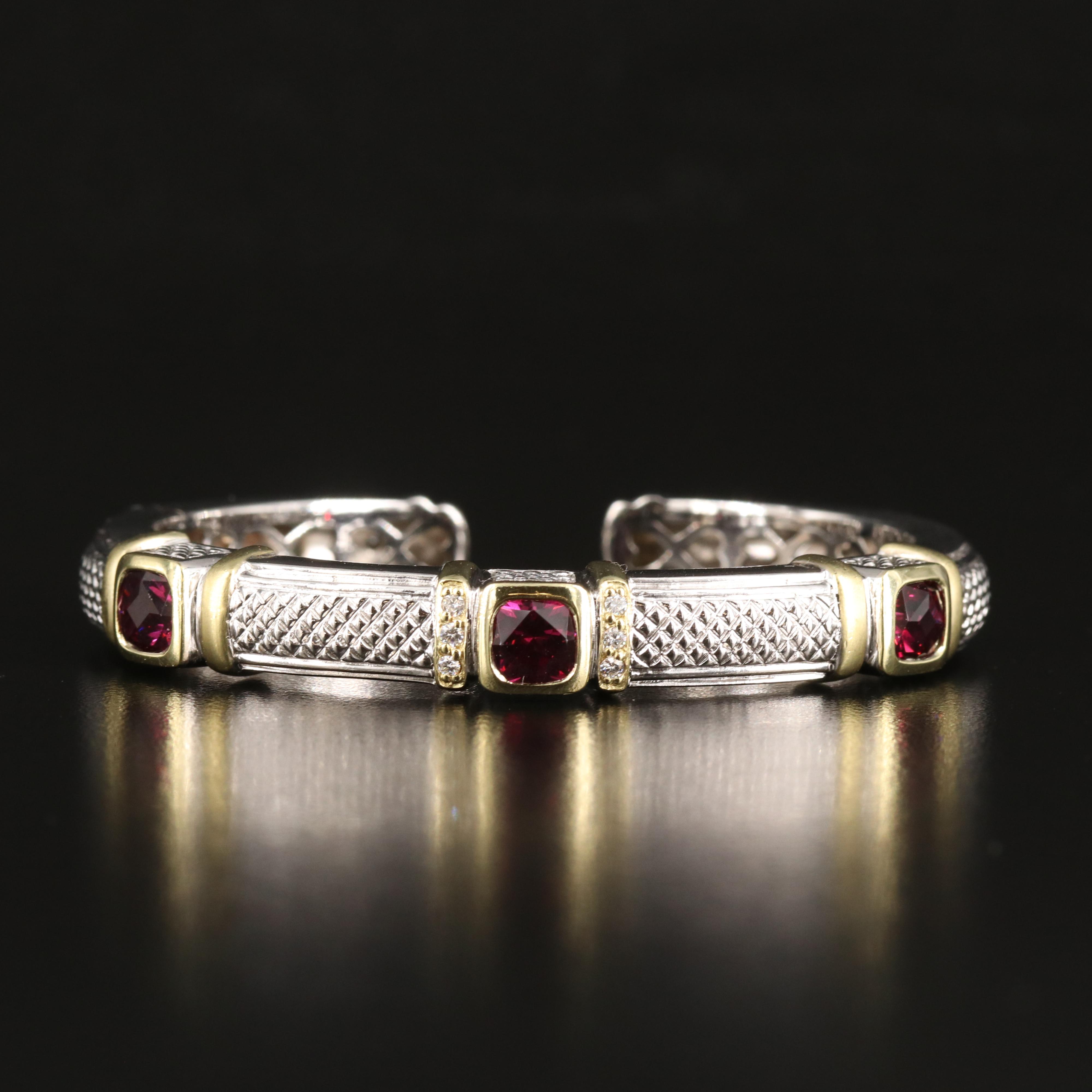 Judith Ripka Sterling Garnet Cuff with 18K Accents
