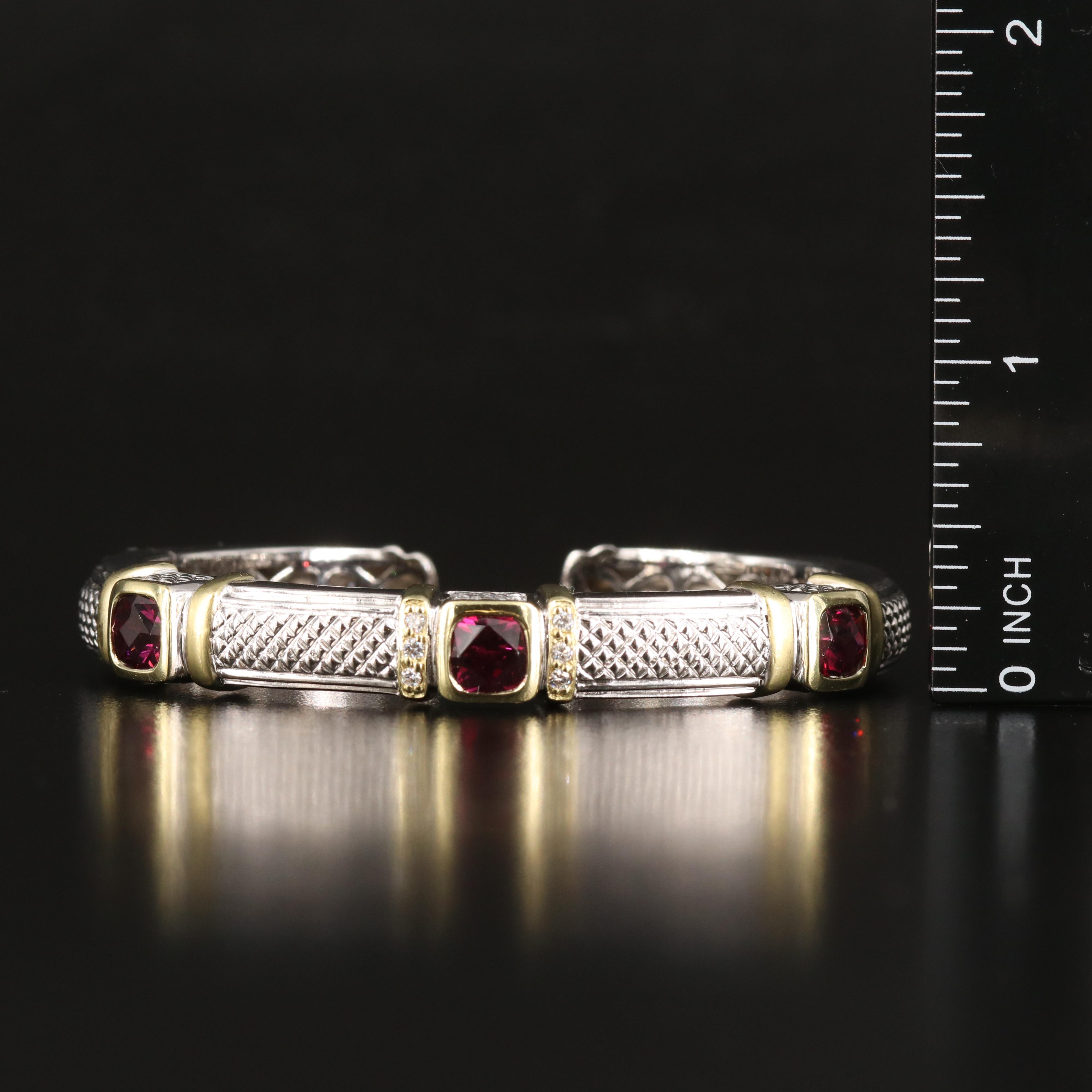 Judith Ripka Sterling Garnet Cuff with 18K Accents