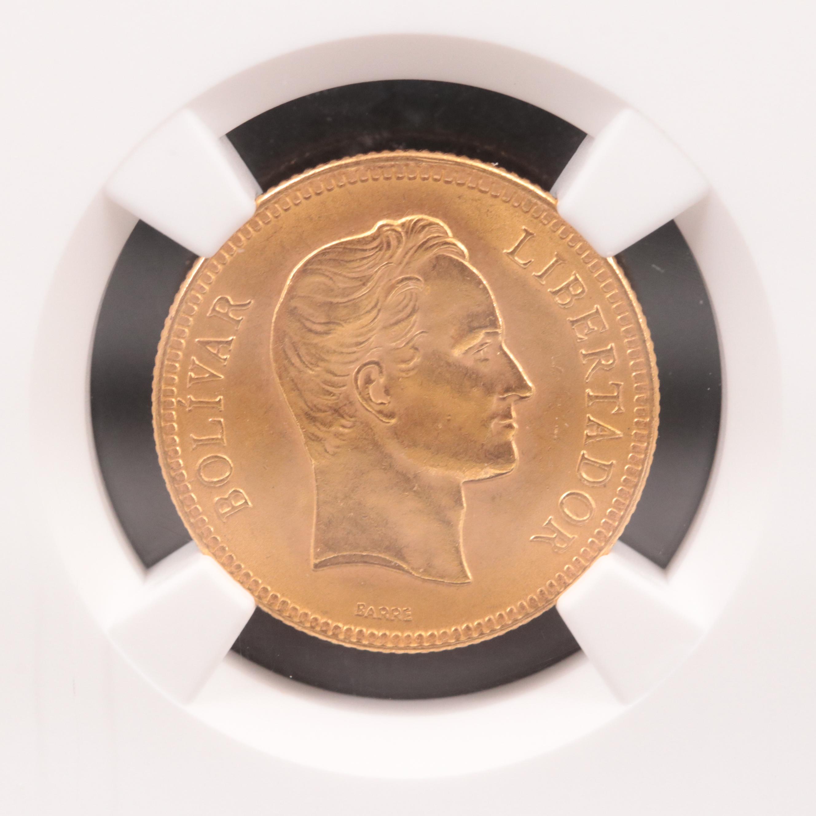 NGC Graded MS62 1930 Venezuela 10 Bolivars Gold Coin
