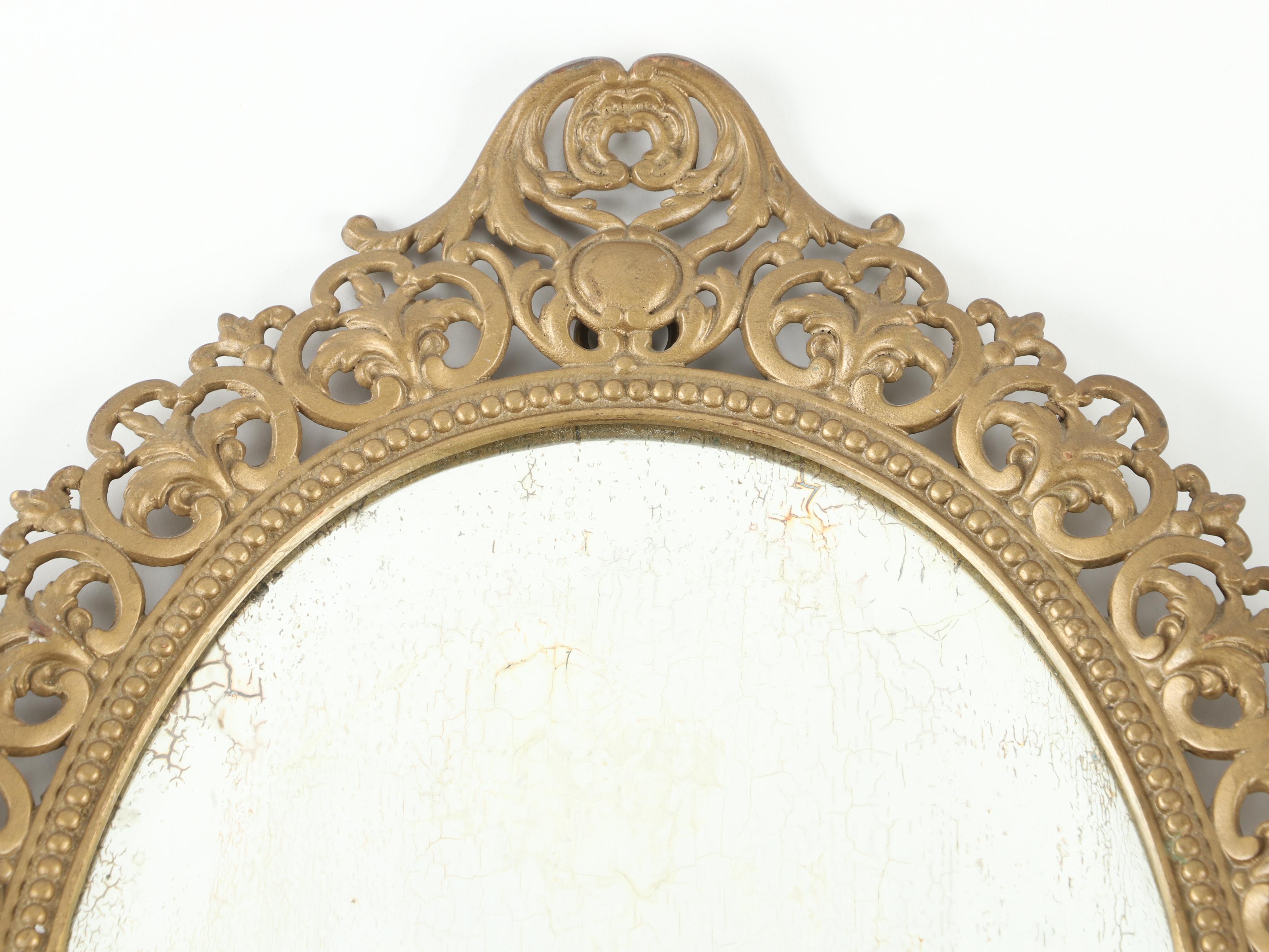 Rococo Style  Wall Mirror with French Porcelain Floral and Metal Candle Sconces