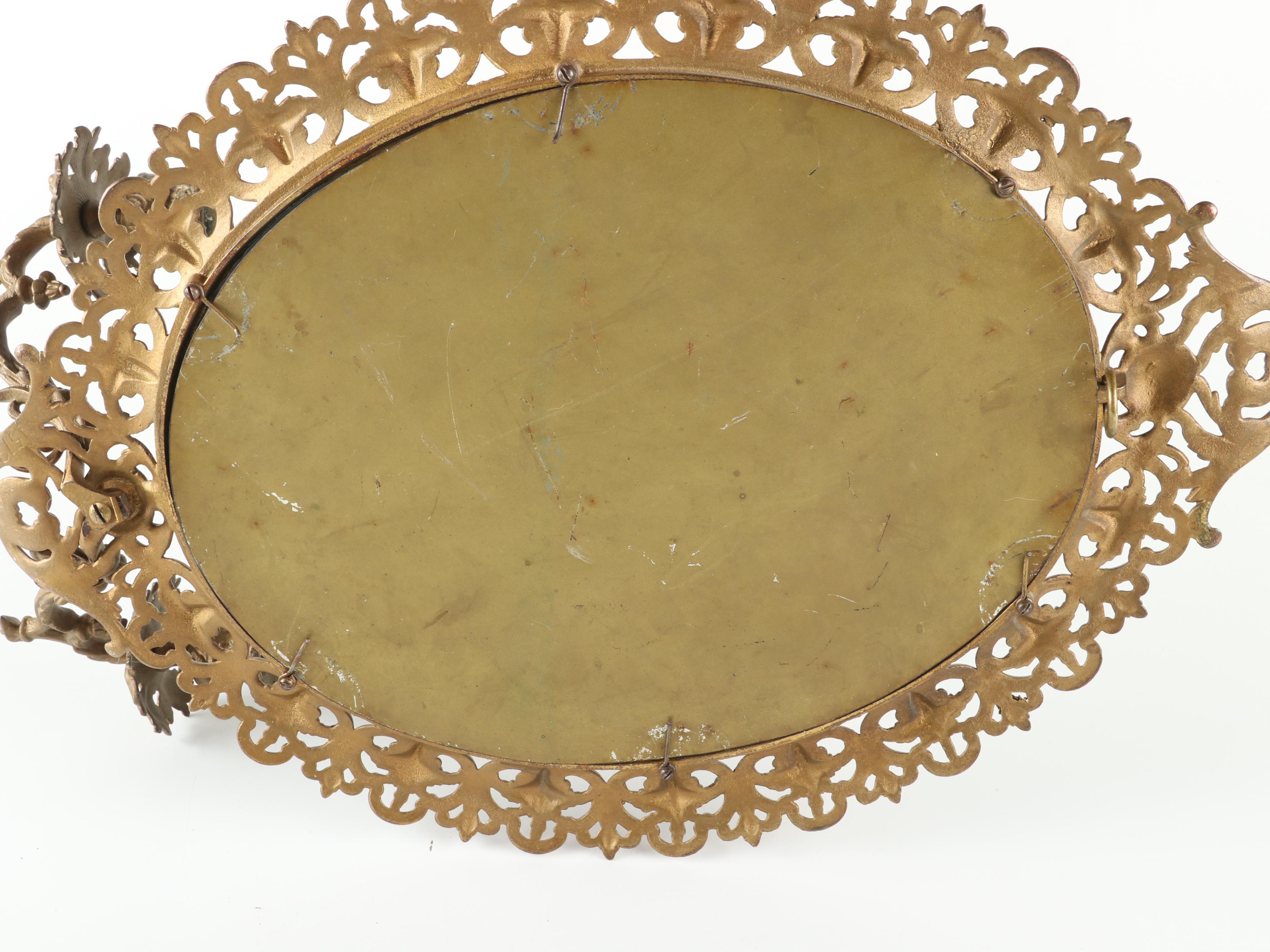 Rococo Style  Wall Mirror with French Porcelain Floral and Metal Candle Sconces