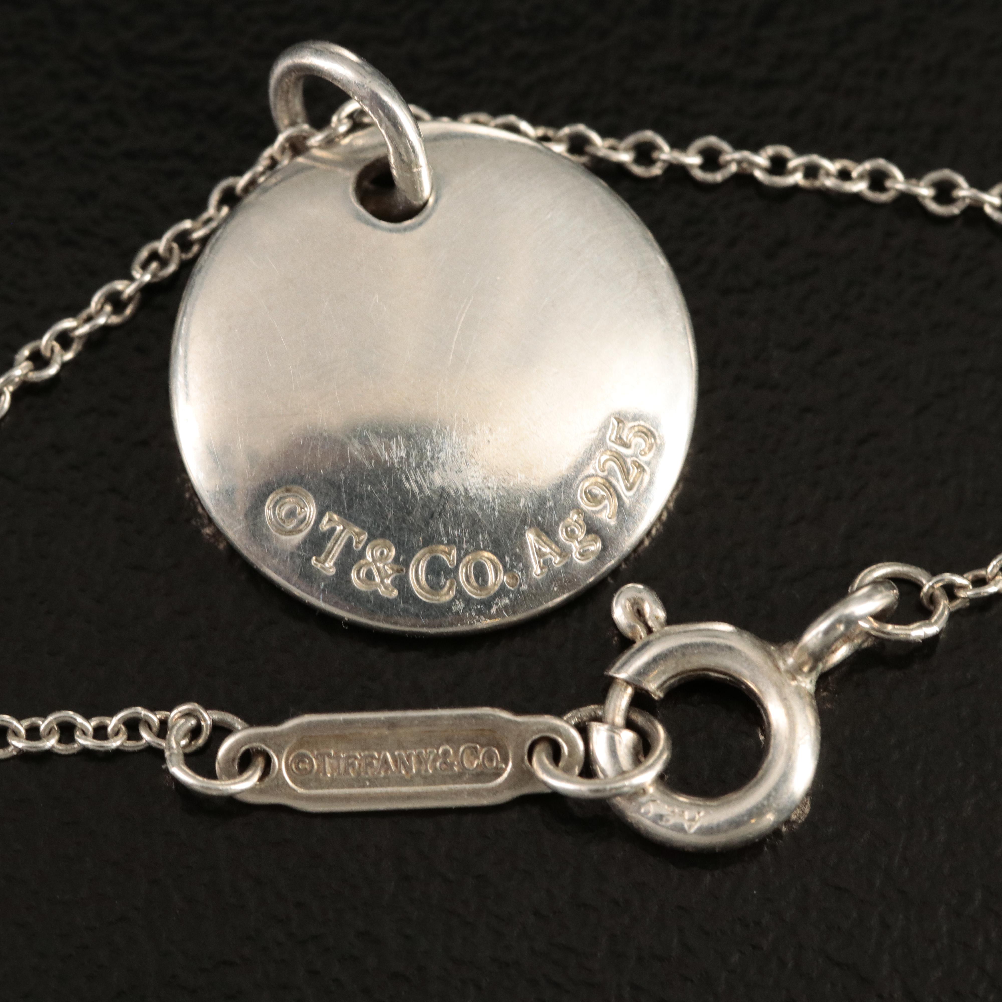 Tiffany & Co. Sterling Circle Tag Monogram "M" Pendant Necklace