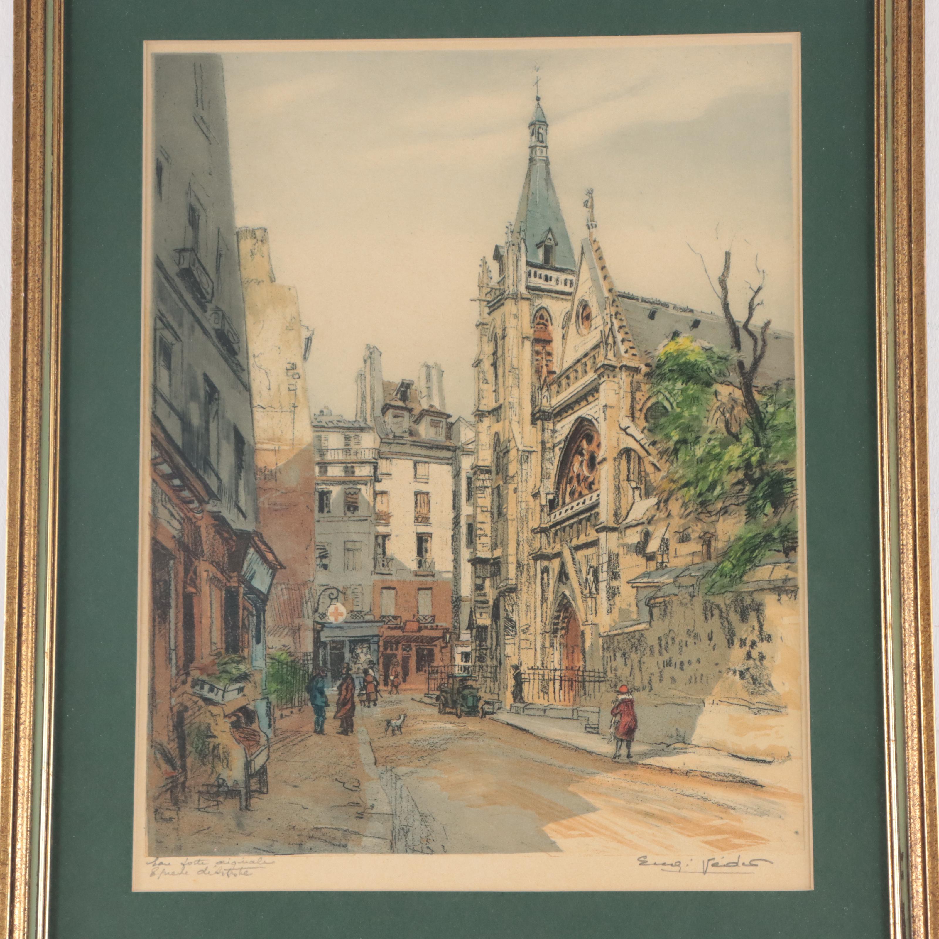 Eugène-Louis Véder Aquatint Etchings of Parisian City Scenes, Circa 1920