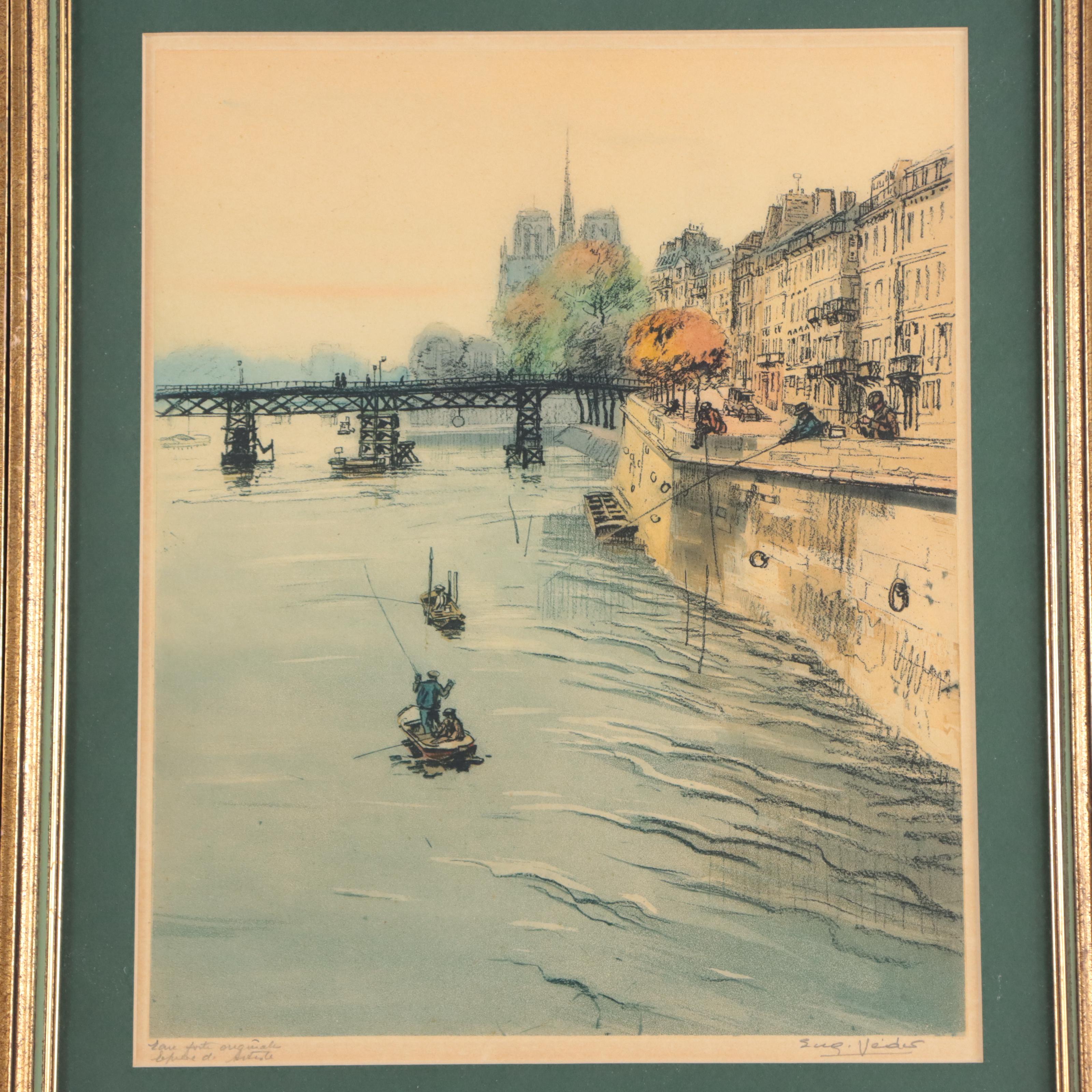 Eugène-Louis Véder Aquatint Etchings of Parisian City Scenes, Circa 1920