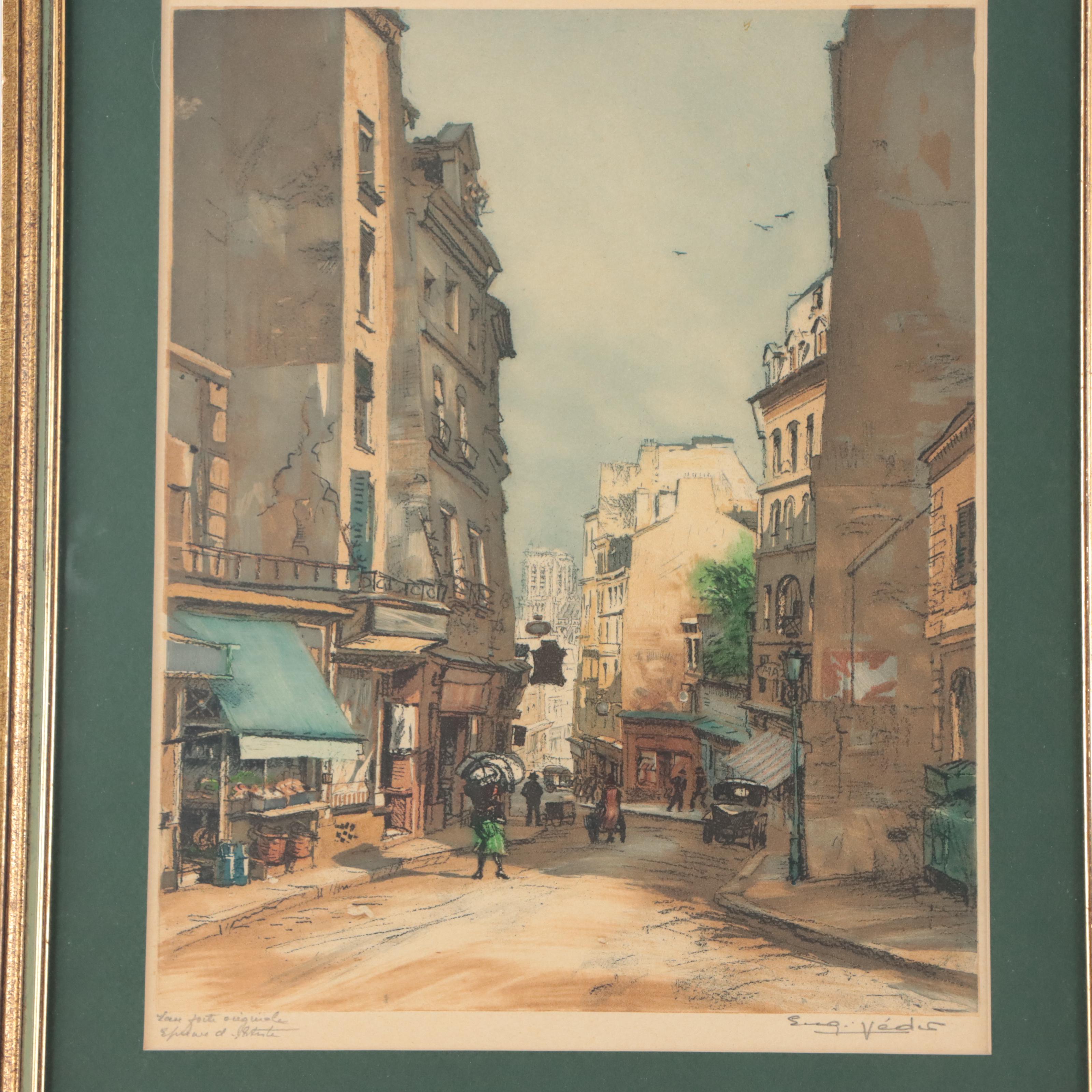 Eugène-Louis Véder Aquatint Etchings of Parisian City Scenes, Circa 1920