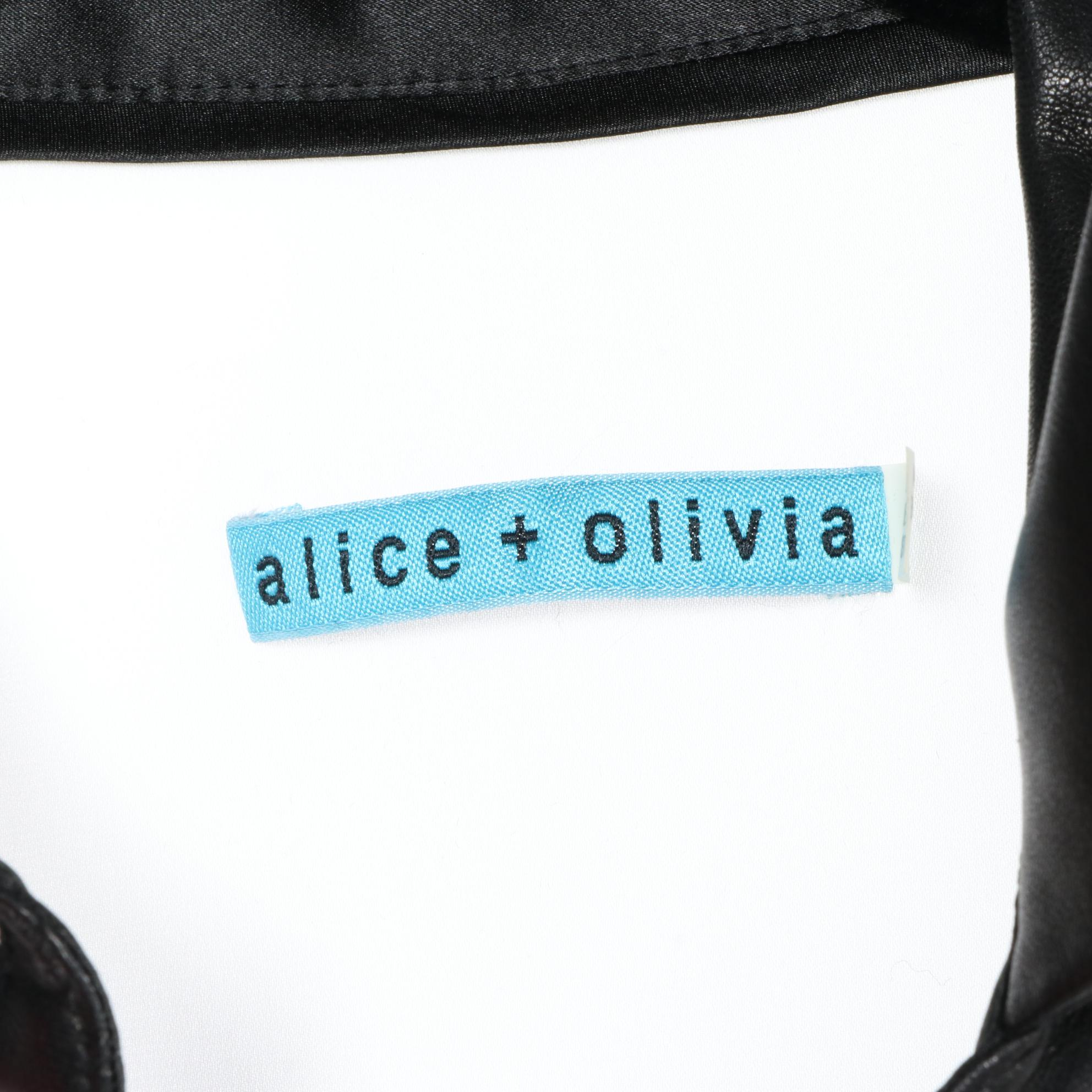 Alice + Olivia Button-Down Shirt with Lambskin Trim and Crepe Trousers