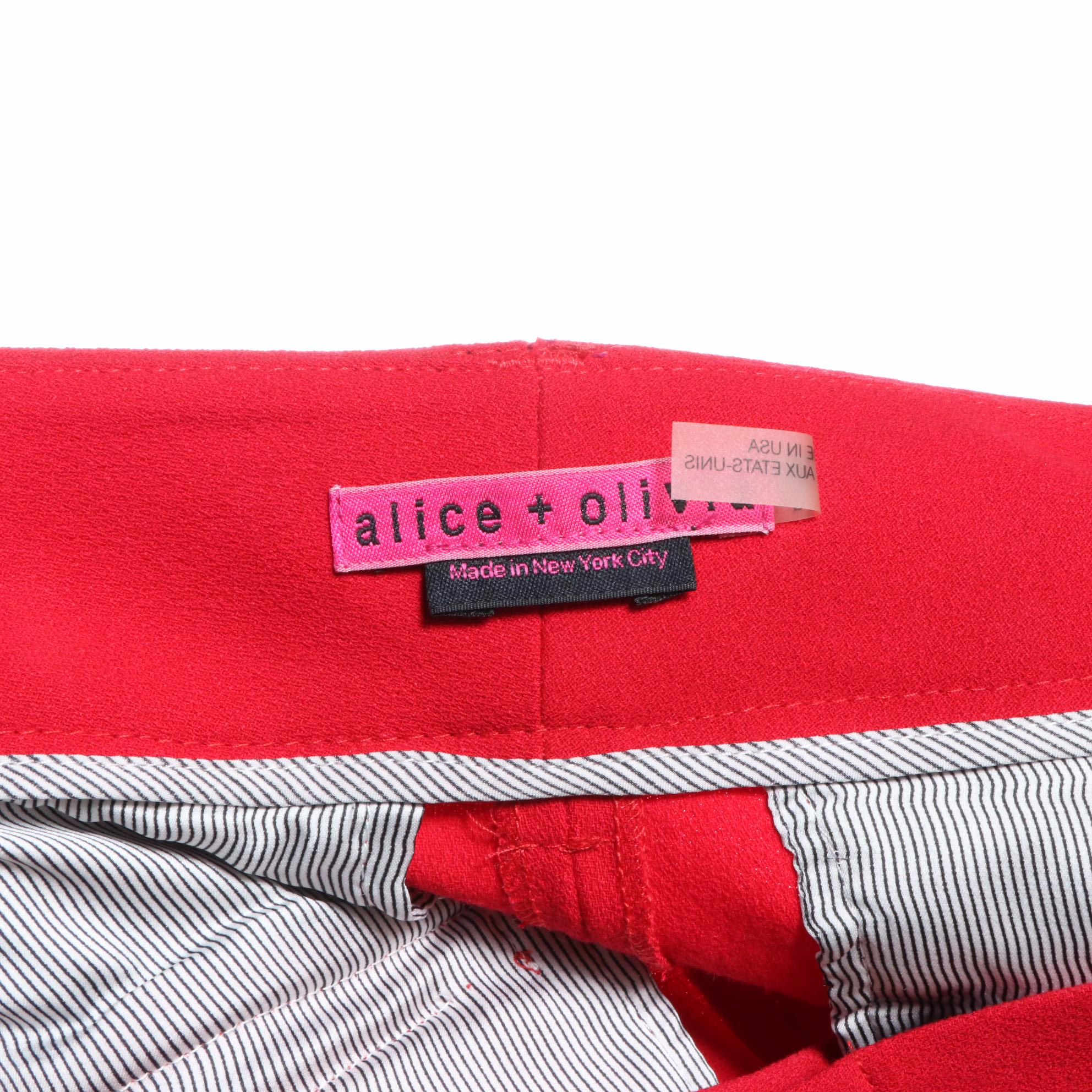 Alice + Olivia Button-Down Shirt with Lambskin Trim and Crepe Trousers