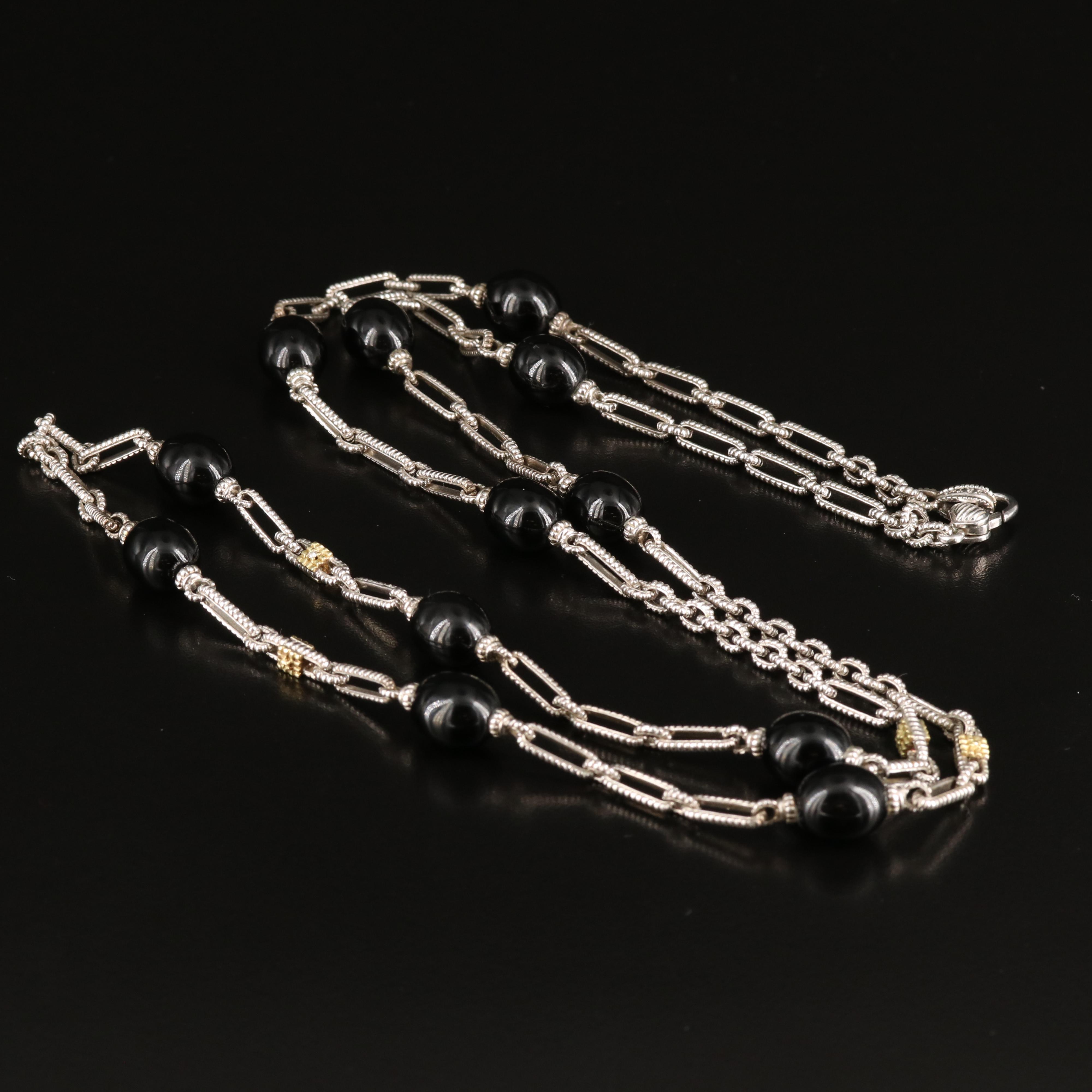 Judith Jack Sterling Black Onyx Necklace with 18K Accents