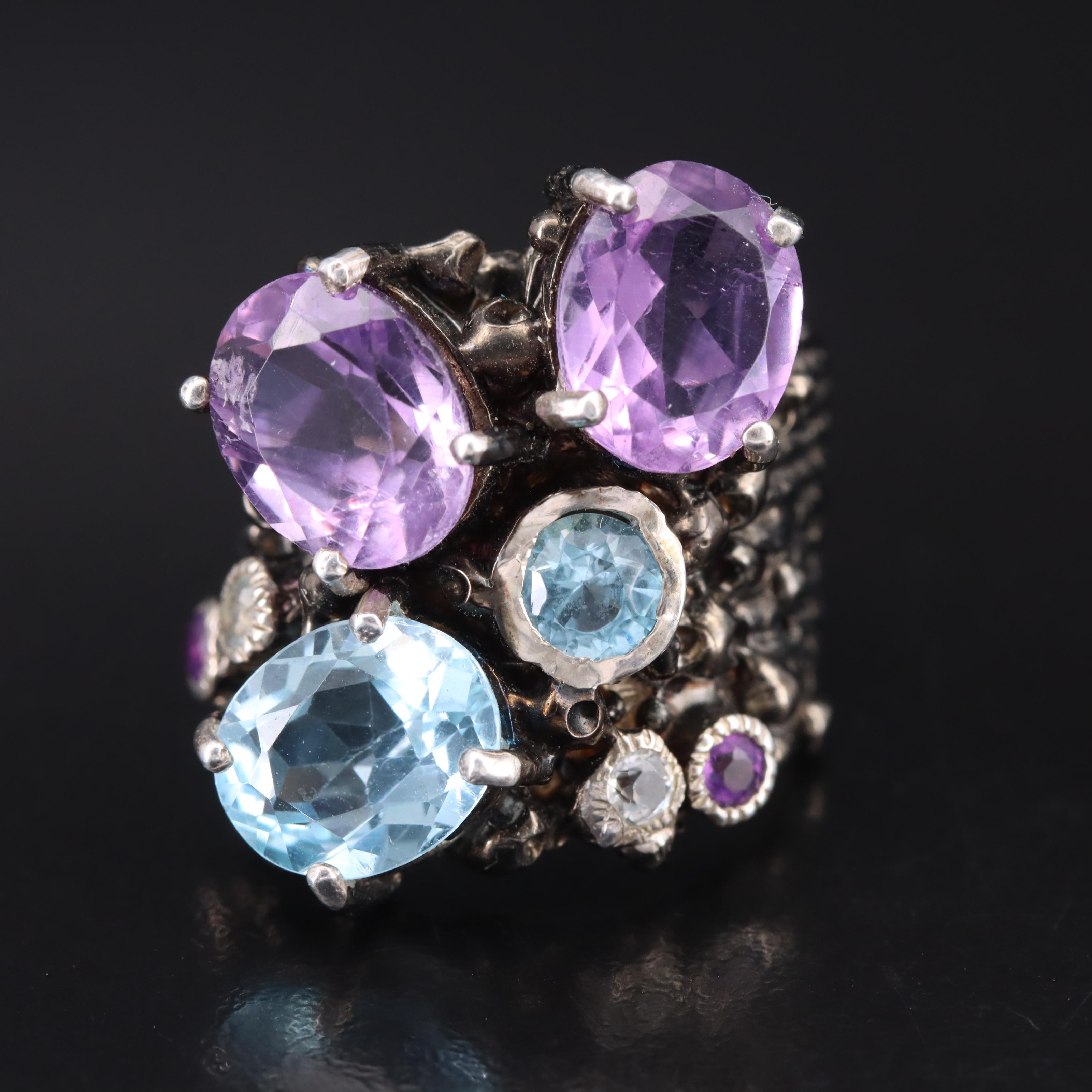 Sterling Amethyst and Topaz Organic Design Ring