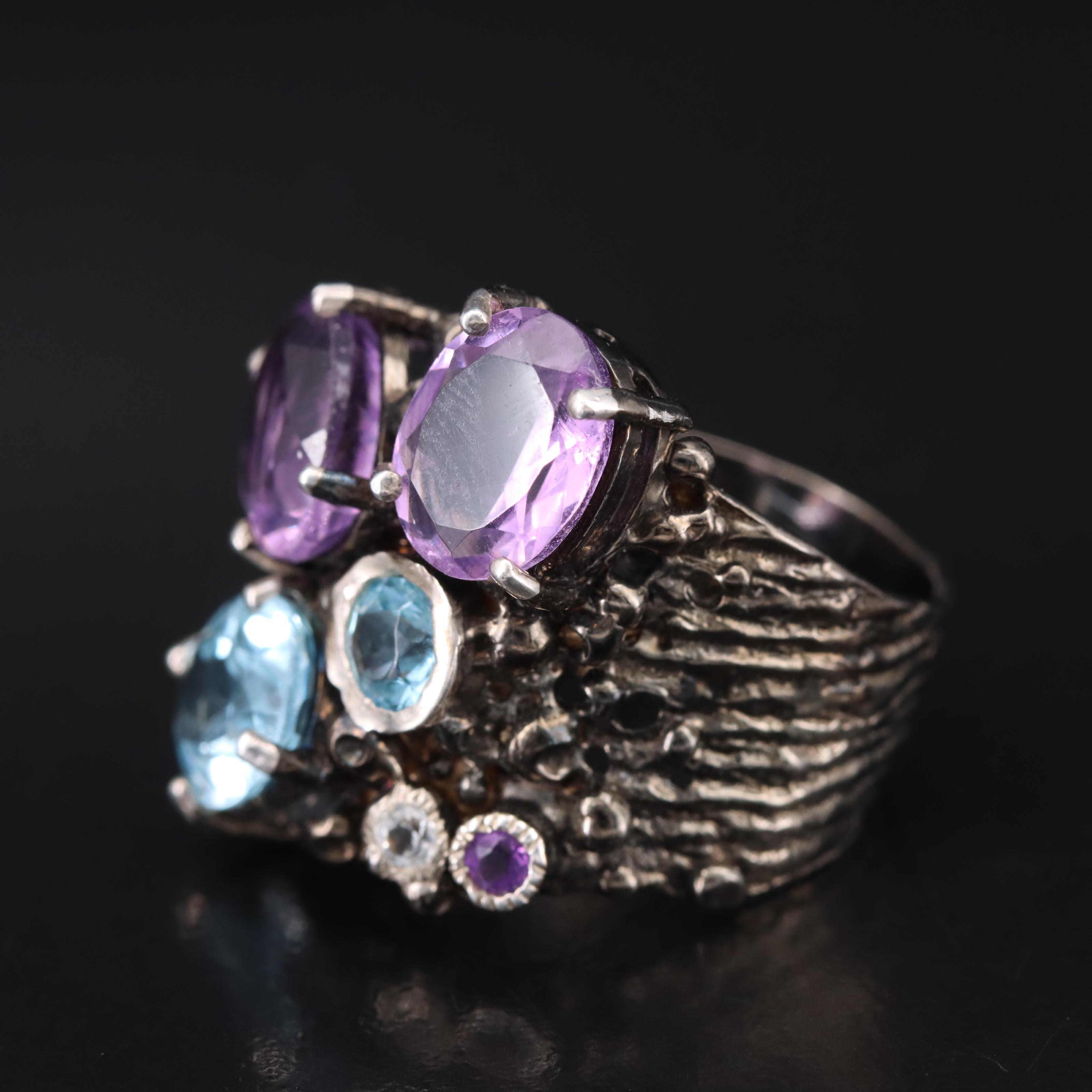 Sterling Amethyst and Topaz Organic Design Ring