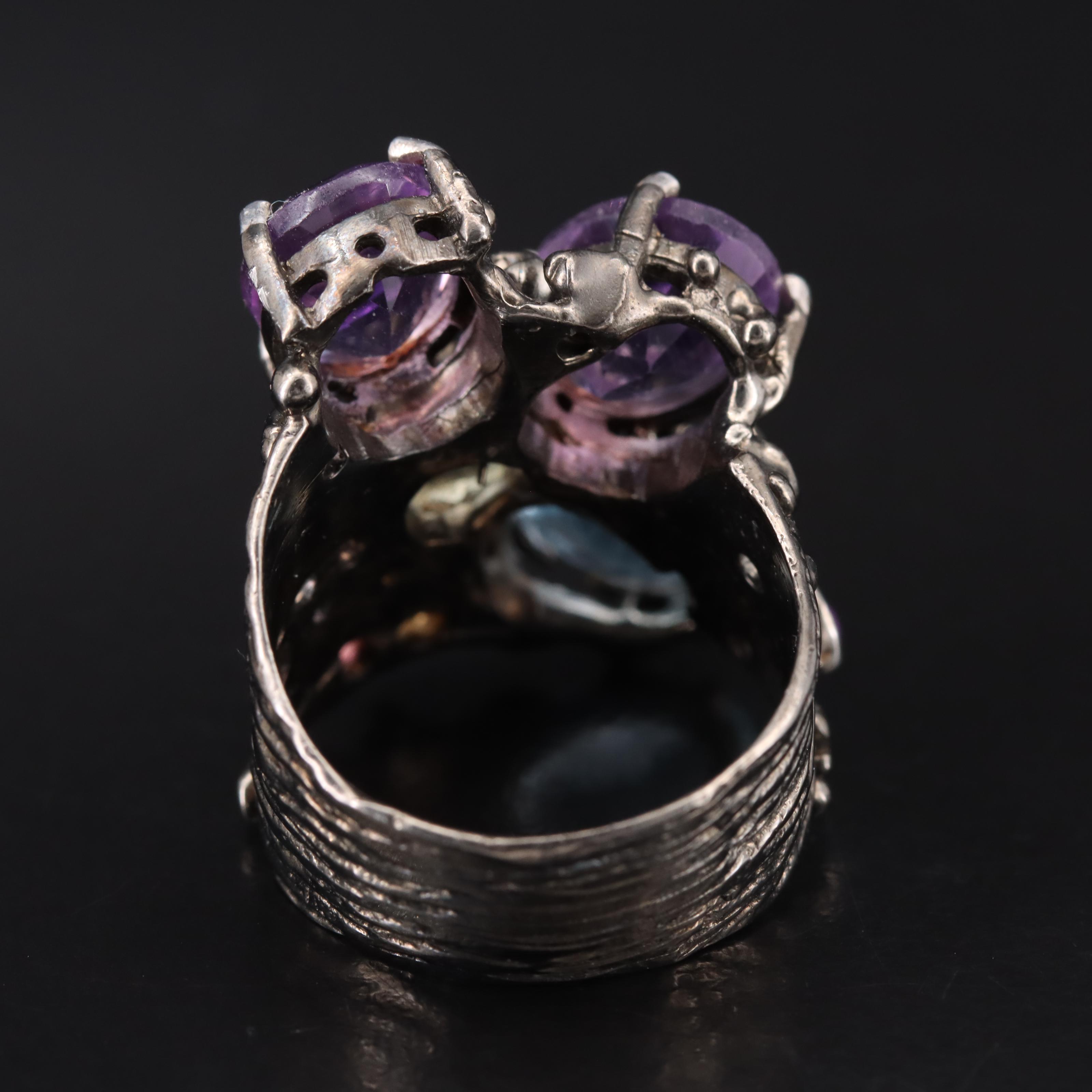 Sterling Amethyst and Topaz Organic Design Ring