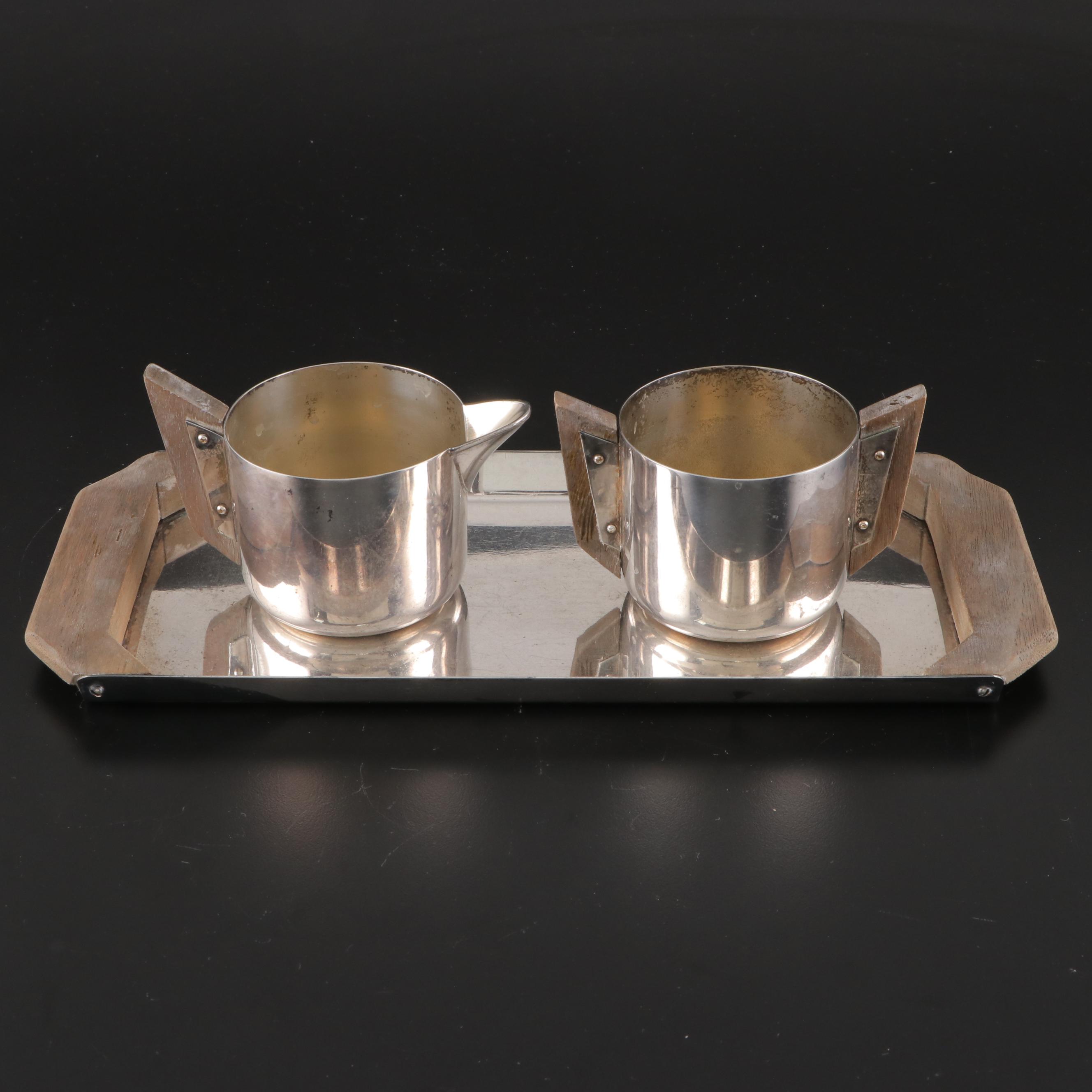 Queen City Silver Co. Art Deco Cream and Sugar with Other Silver Plate Serveware