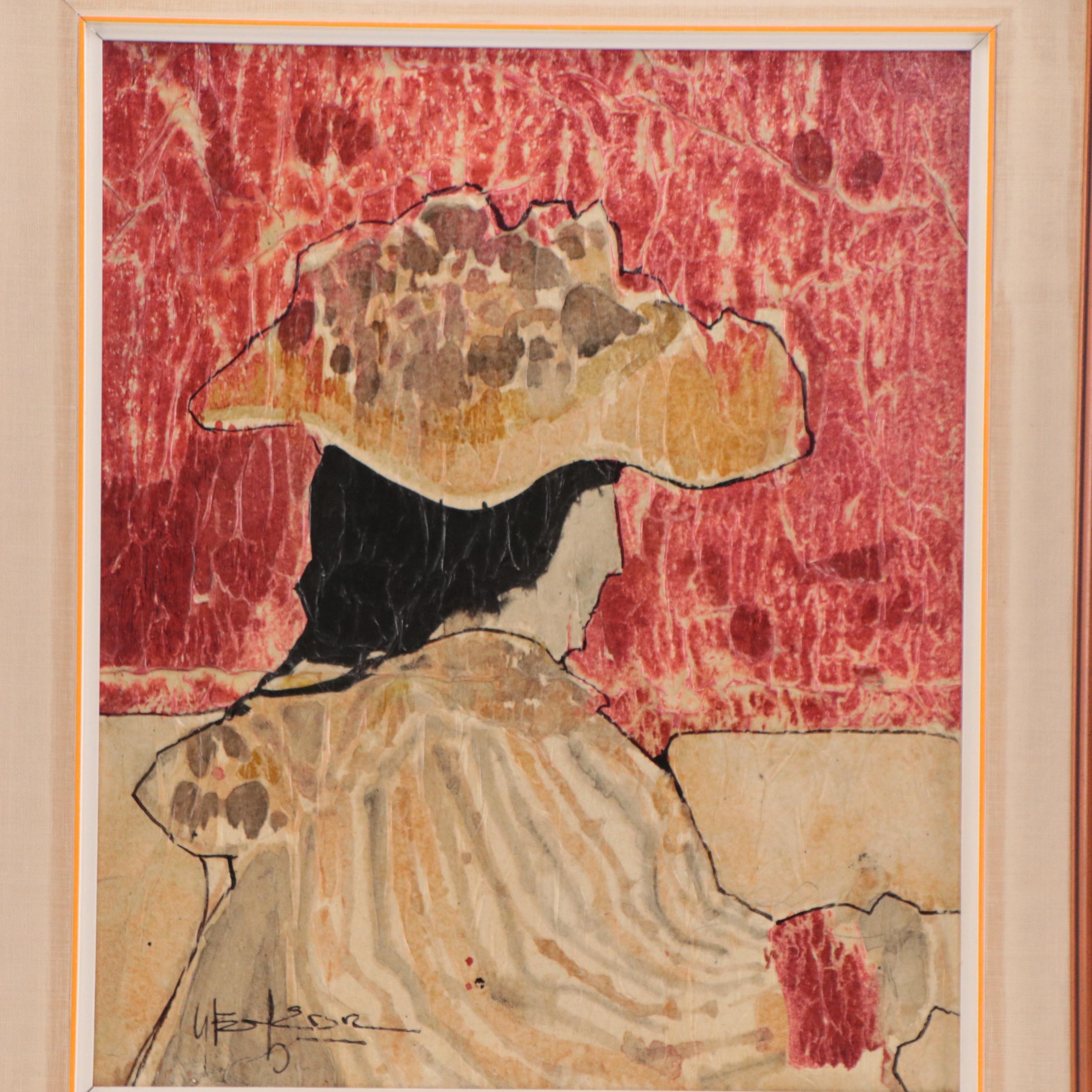 Yves Leduc Mixed Media Painting of Figure, Circa 1970