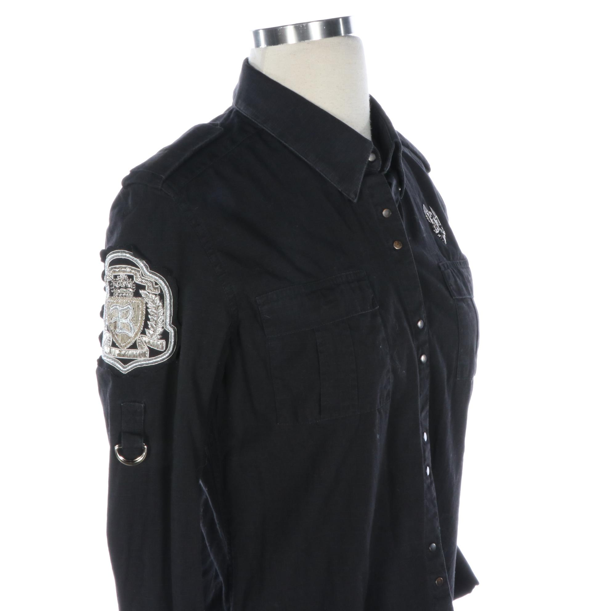 Balmain Eagle Logo Button-Up Shirt with Embroidered Patch