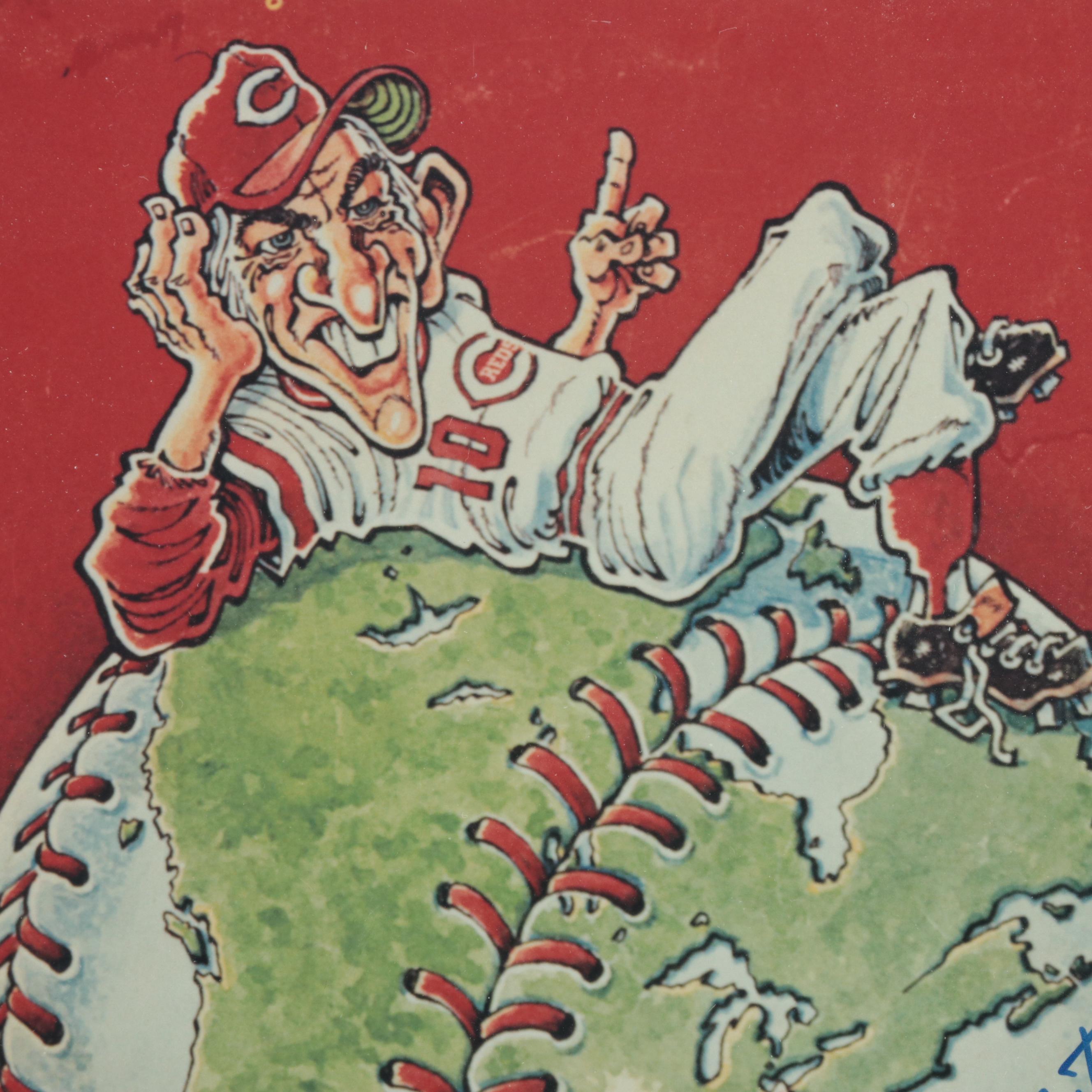 Rose, Foster, Pérez Signed 1976 Cincinnati Reds World Series Yearbook Giclée