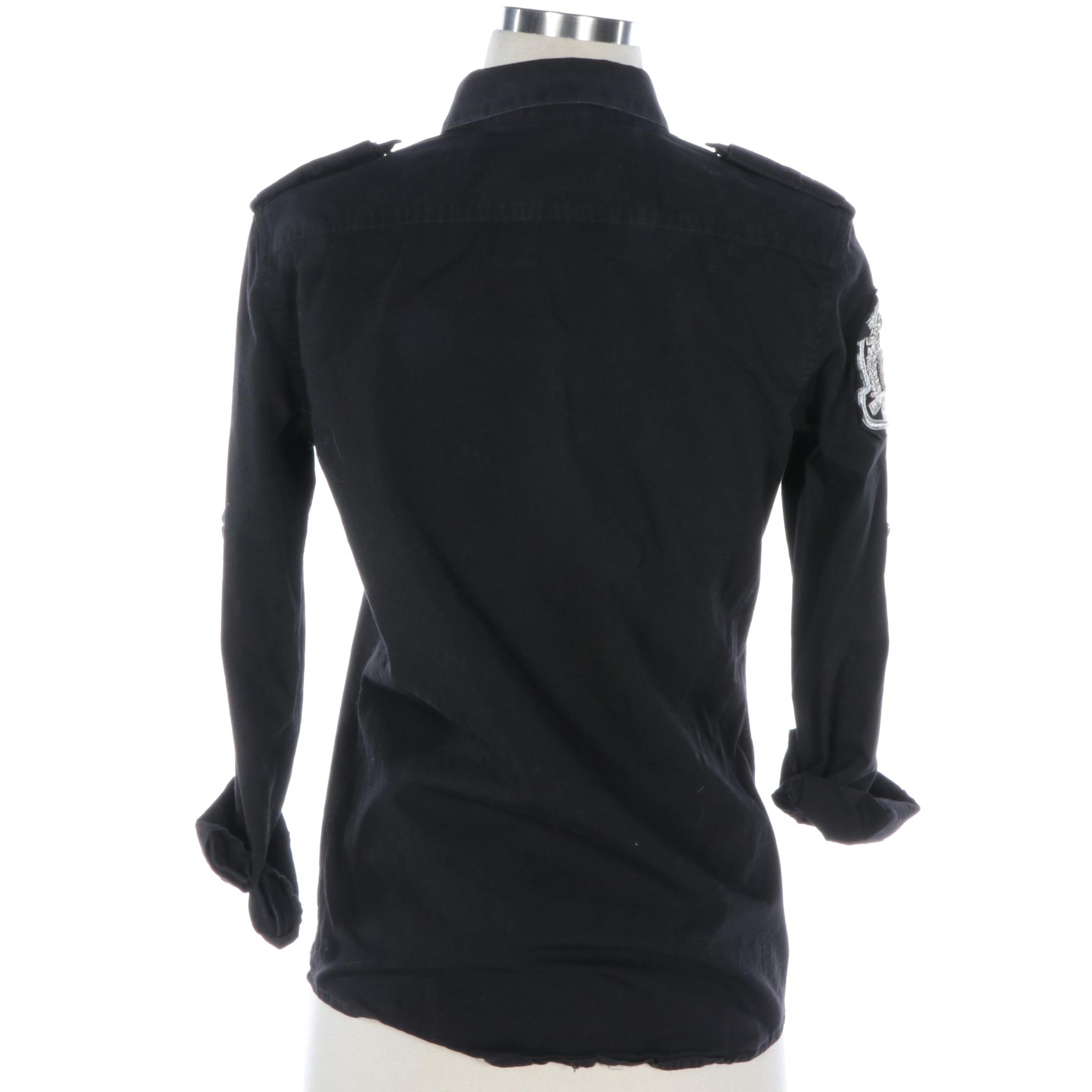 Balmain Eagle Logo Button-Up Shirt with Embroidered Patch