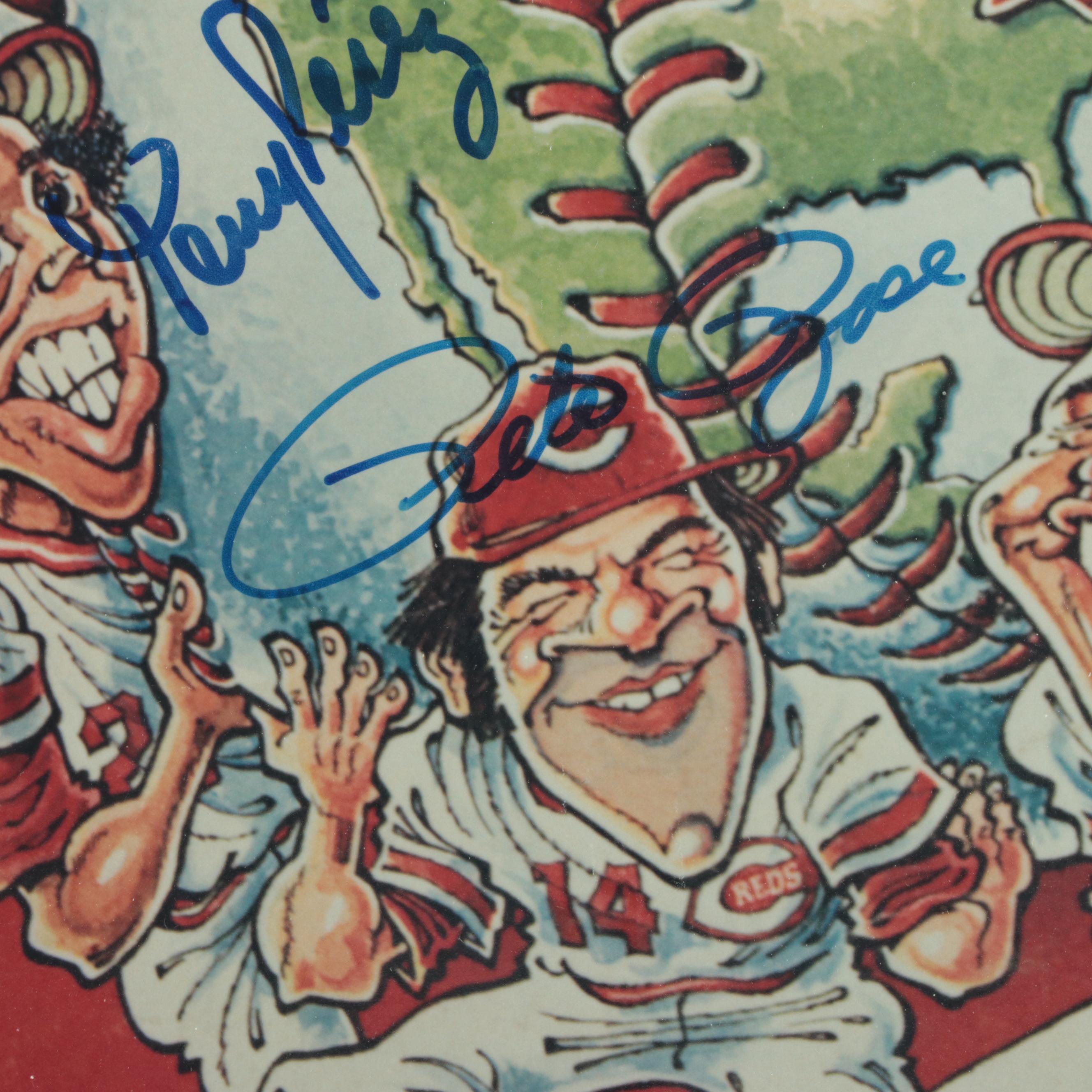 Rose, Foster, Pérez Signed 1976 Cincinnati Reds World Series Yearbook Giclée