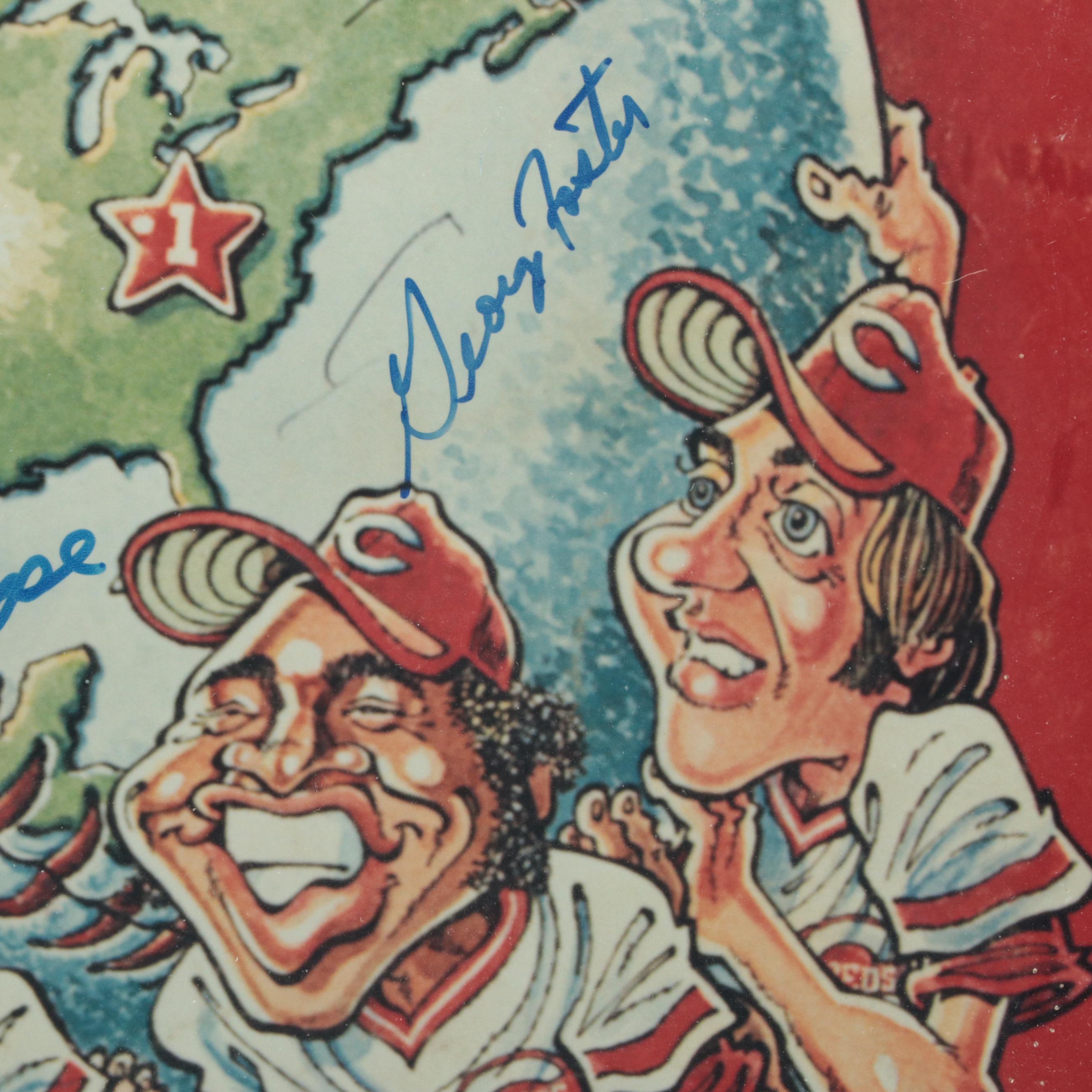 Rose, Foster, Pérez Signed 1976 Cincinnati Reds World Series Yearbook Giclée