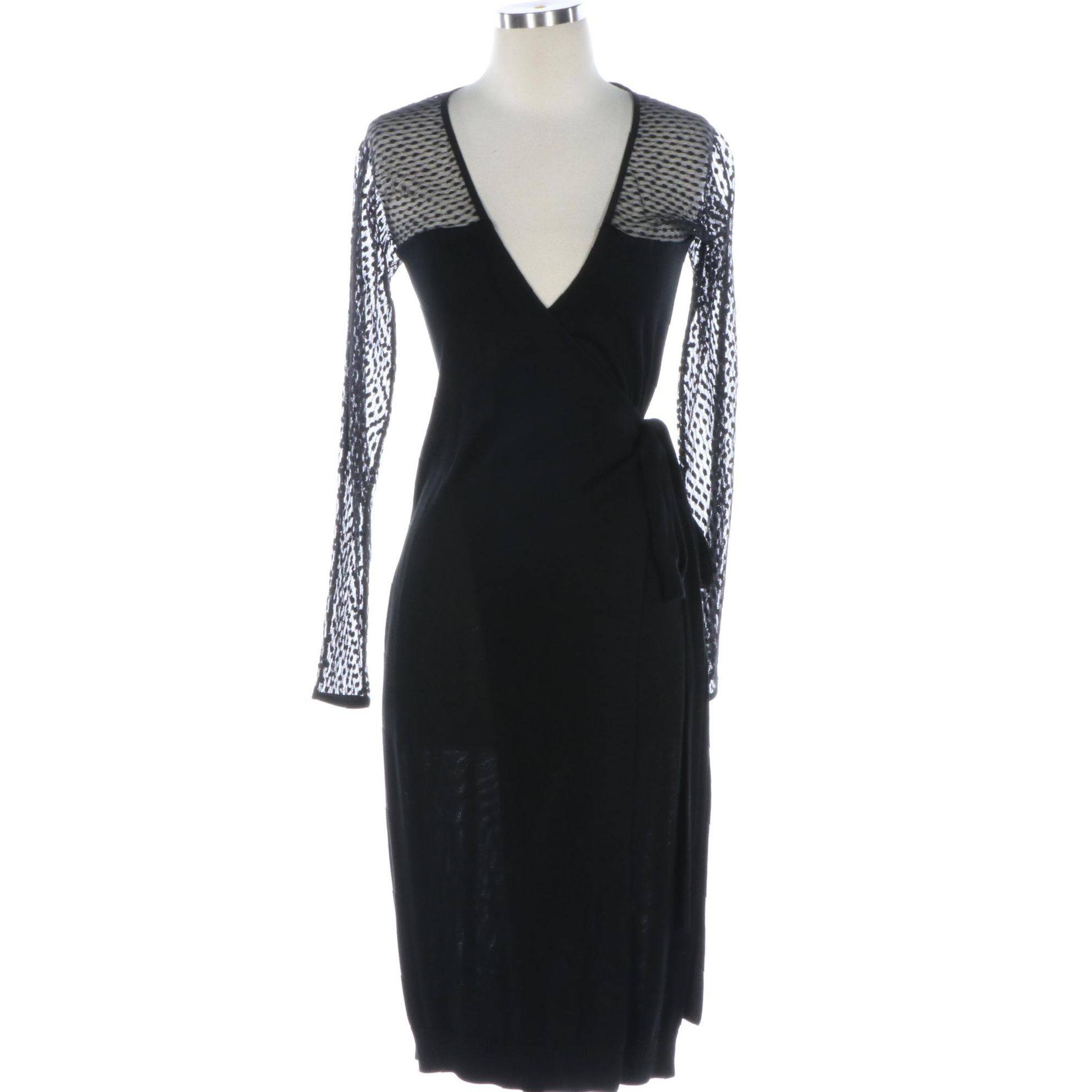 Diane von Furstenberg Zalda Illusion Yoke Wrap Dress with V-Cut Neckline