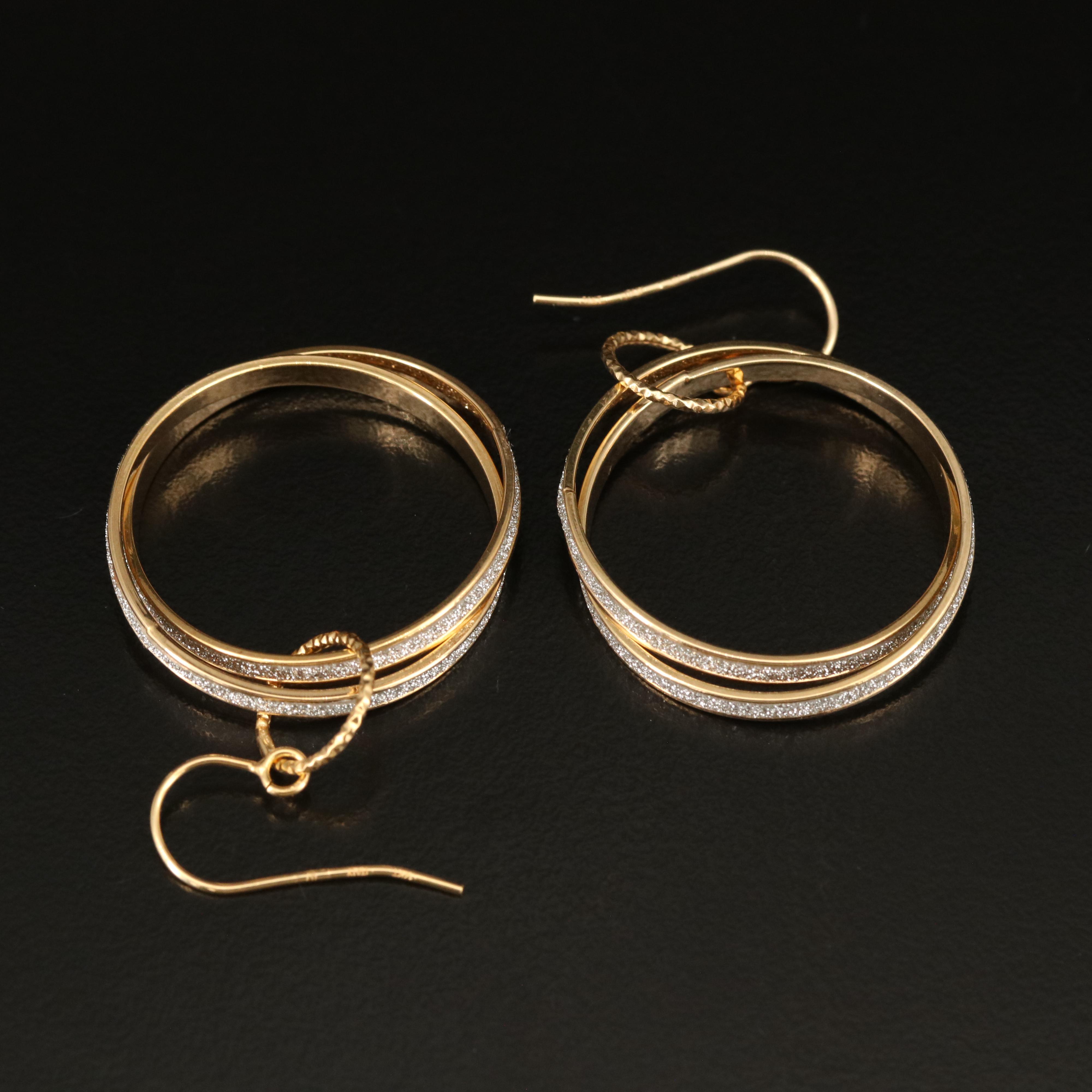 Italian 14K Two-Tone Gold Drop Hoop Earrings