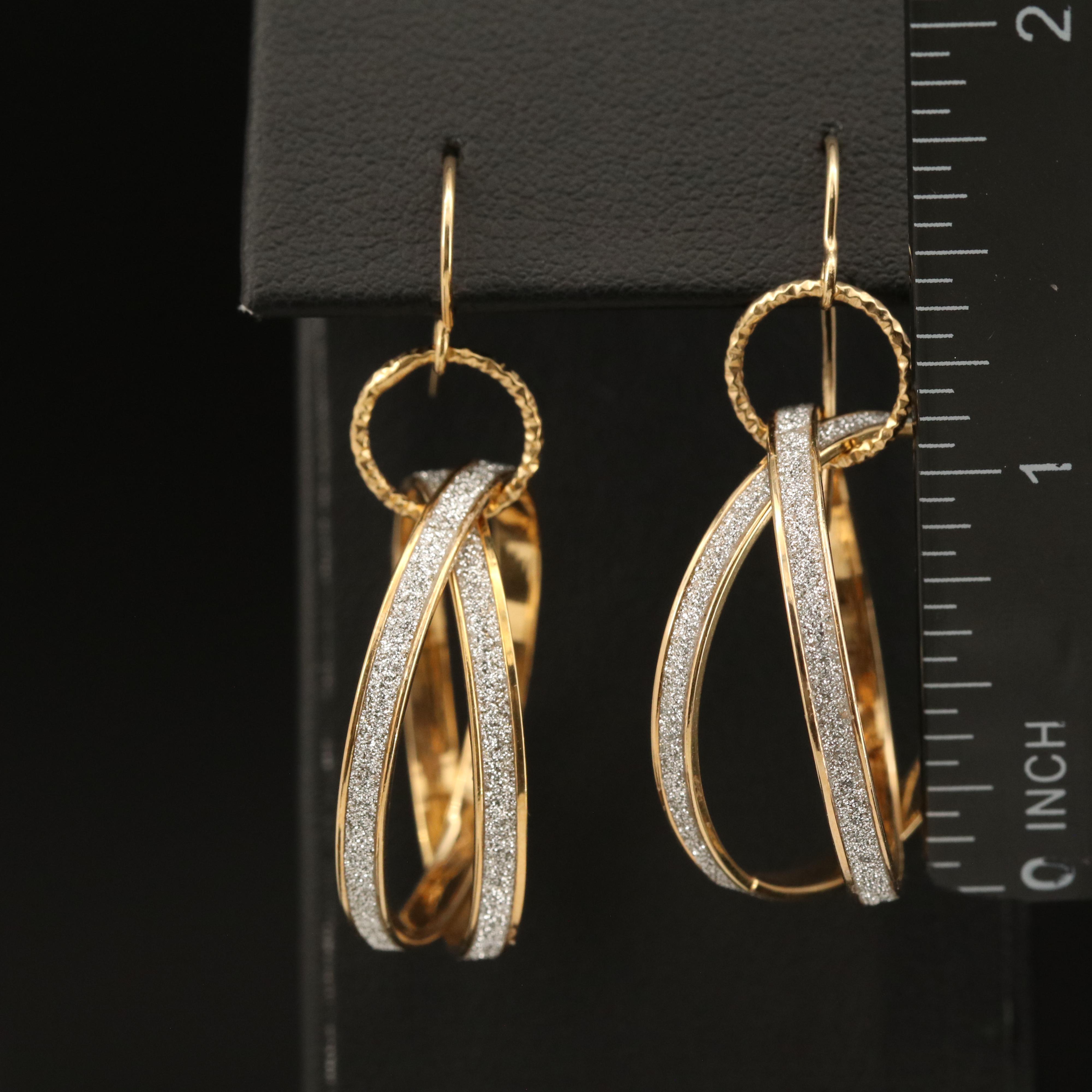 Italian 14K Two-Tone Gold Drop Hoop Earrings