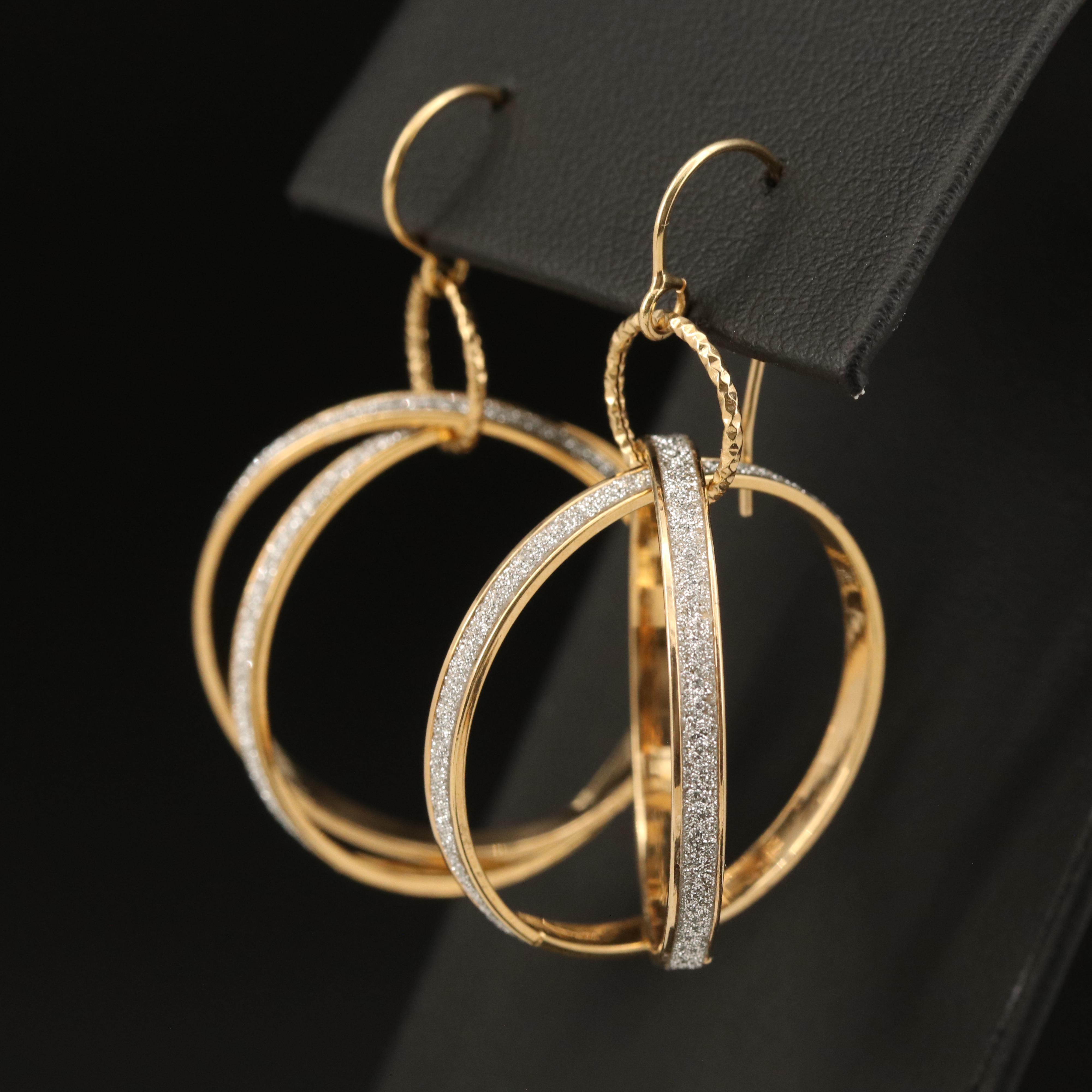 Italian 14K Two-Tone Gold Drop Hoop Earrings