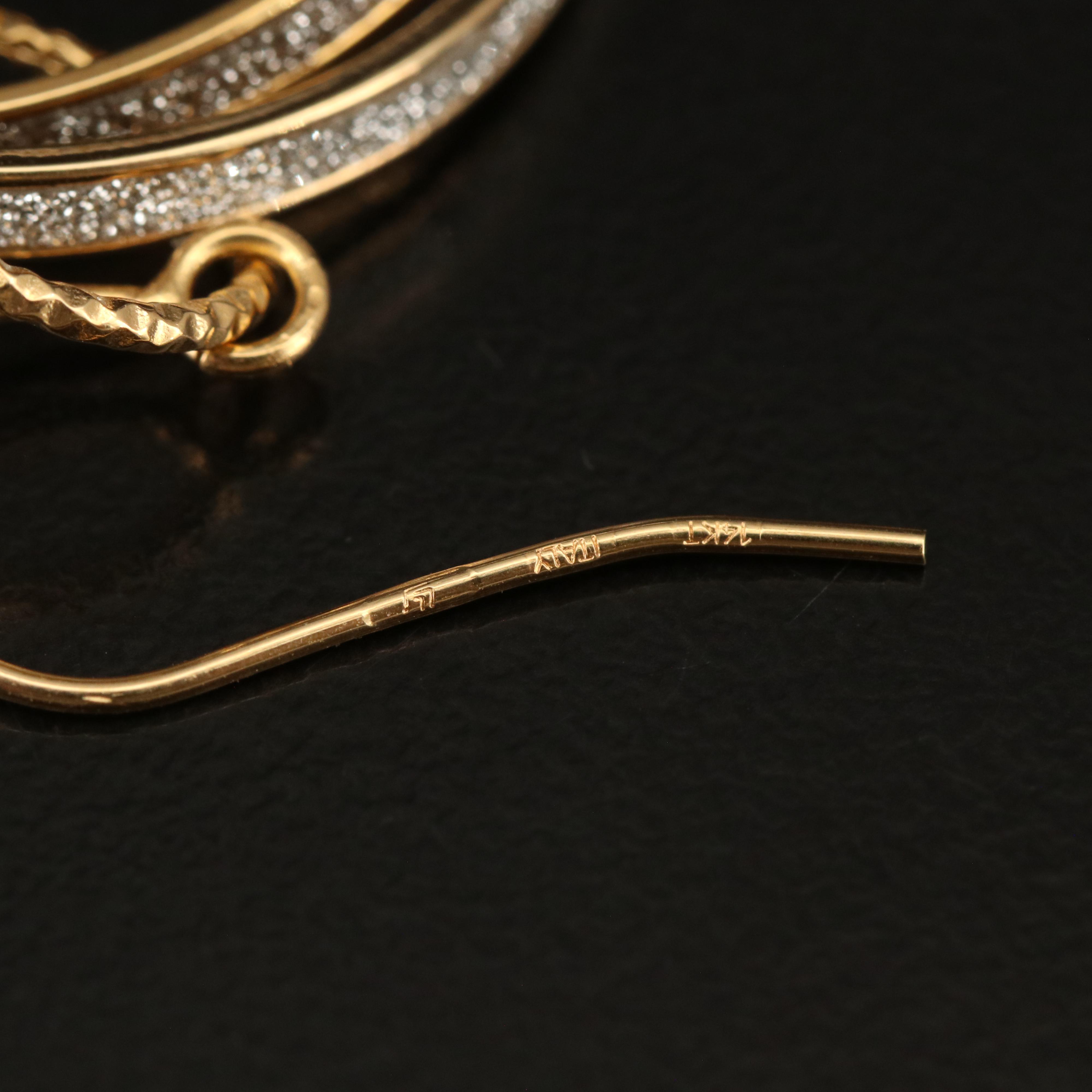 Italian 14K Two-Tone Gold Drop Hoop Earrings