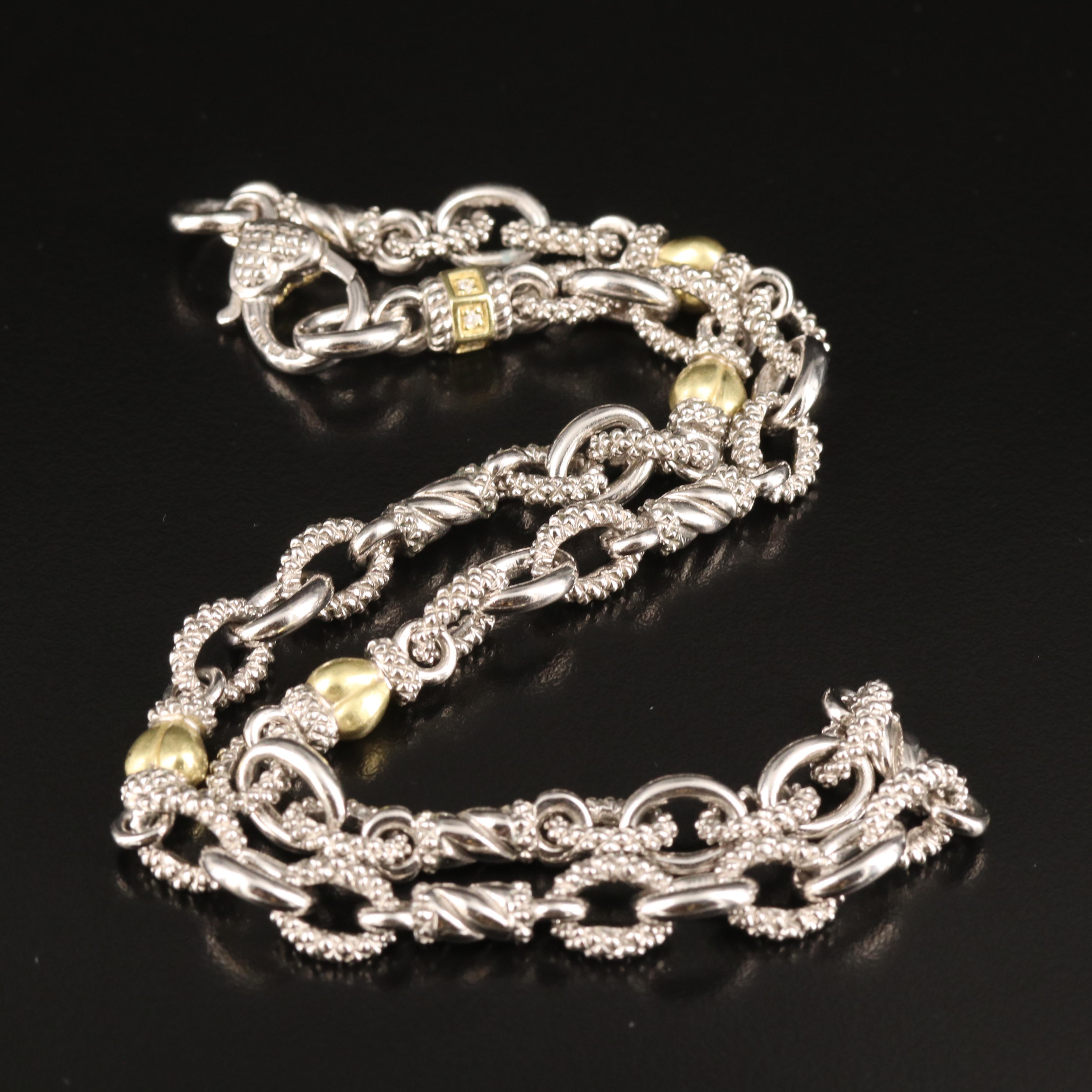 Judith Ripka Sterling Diamond Oval Link Necklace with 18K Accents