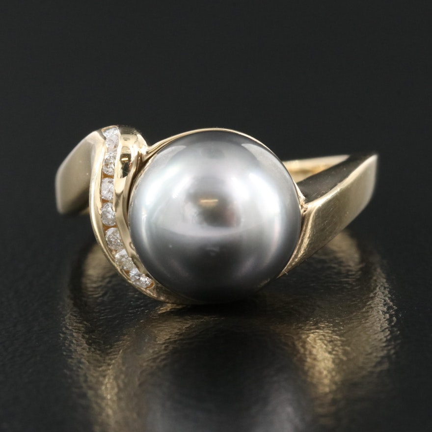 14K 10.00 mm Pearl and Diamond Ring