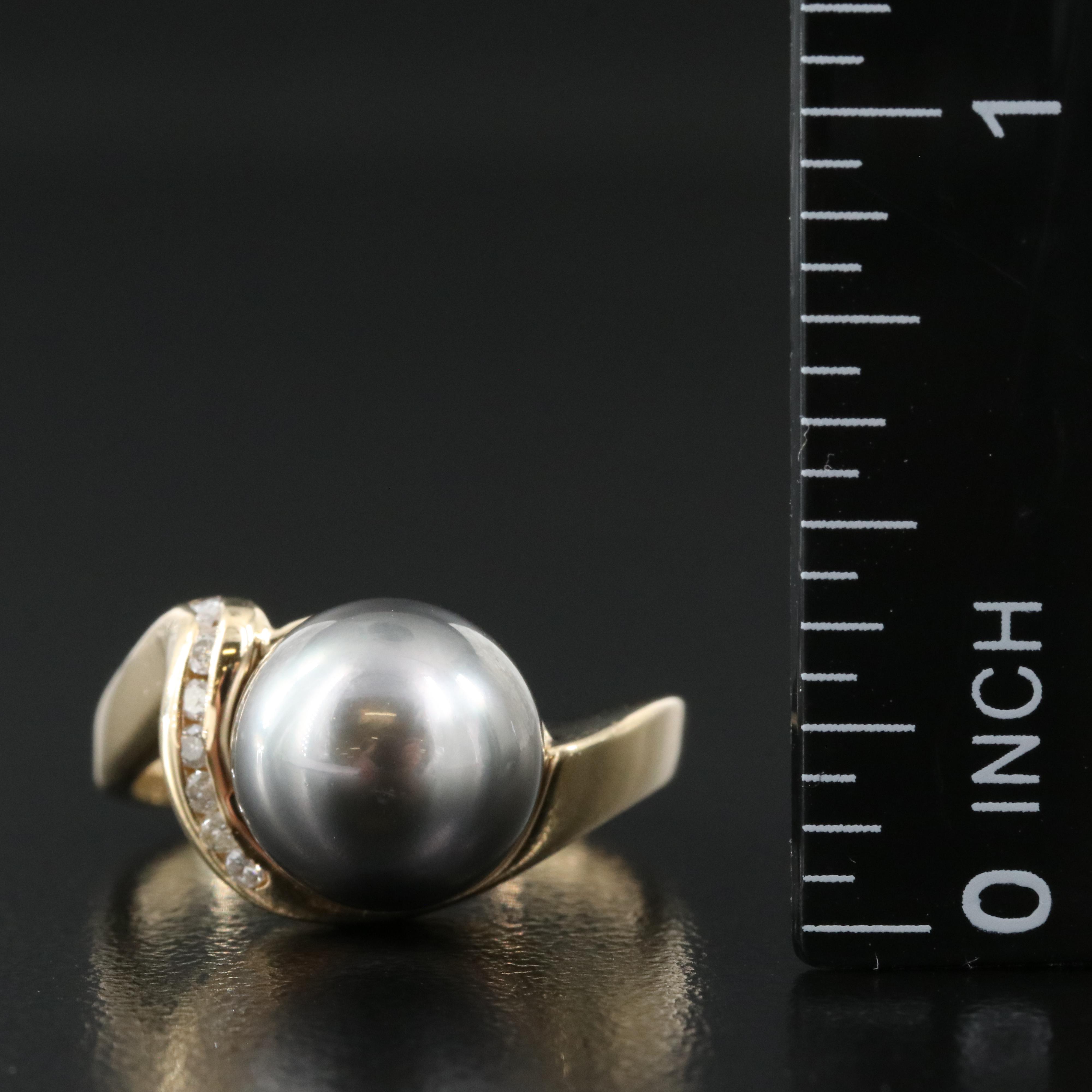 14K 10.00 mm Pearl and Diamond Ring