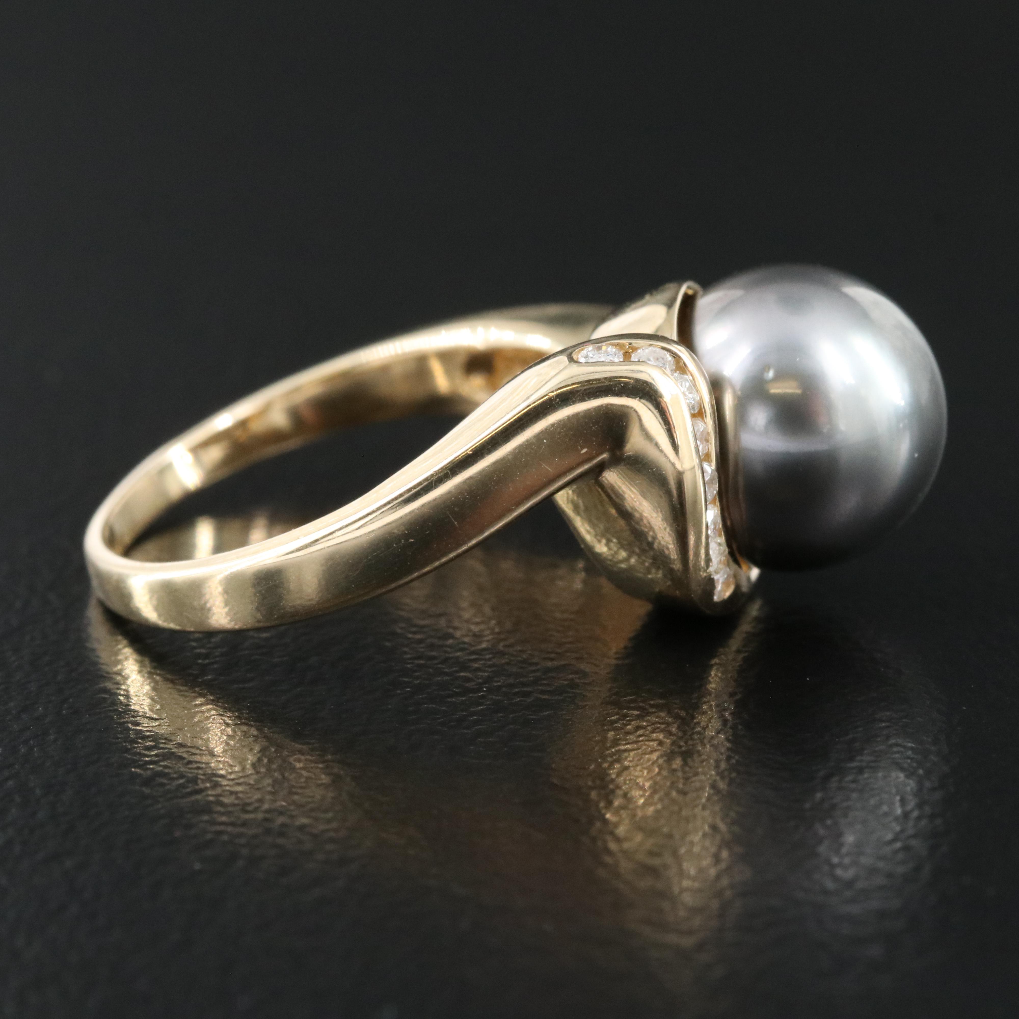 14K 10.00 mm Pearl and Diamond Ring