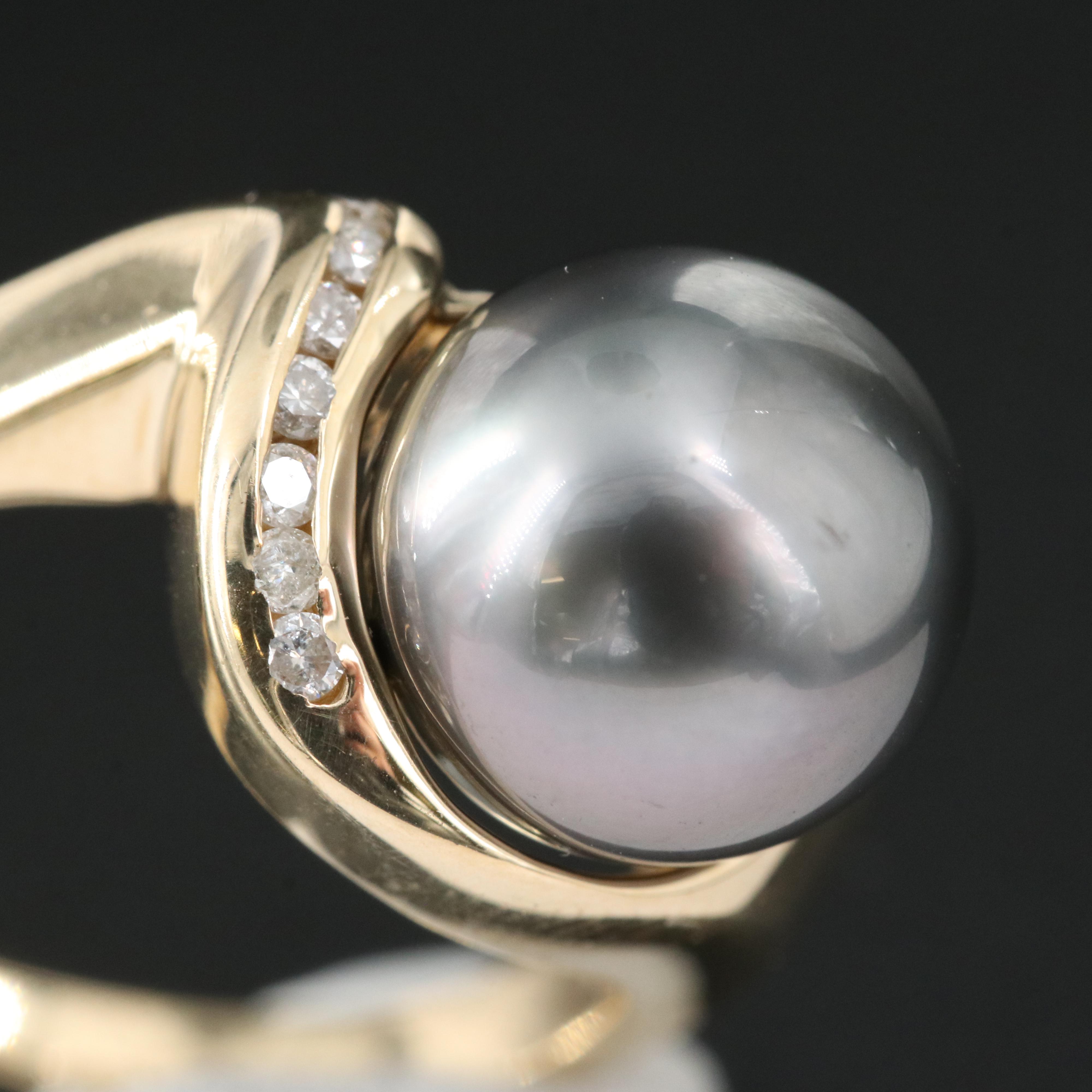 14K 10.00 mm Pearl and Diamond Ring