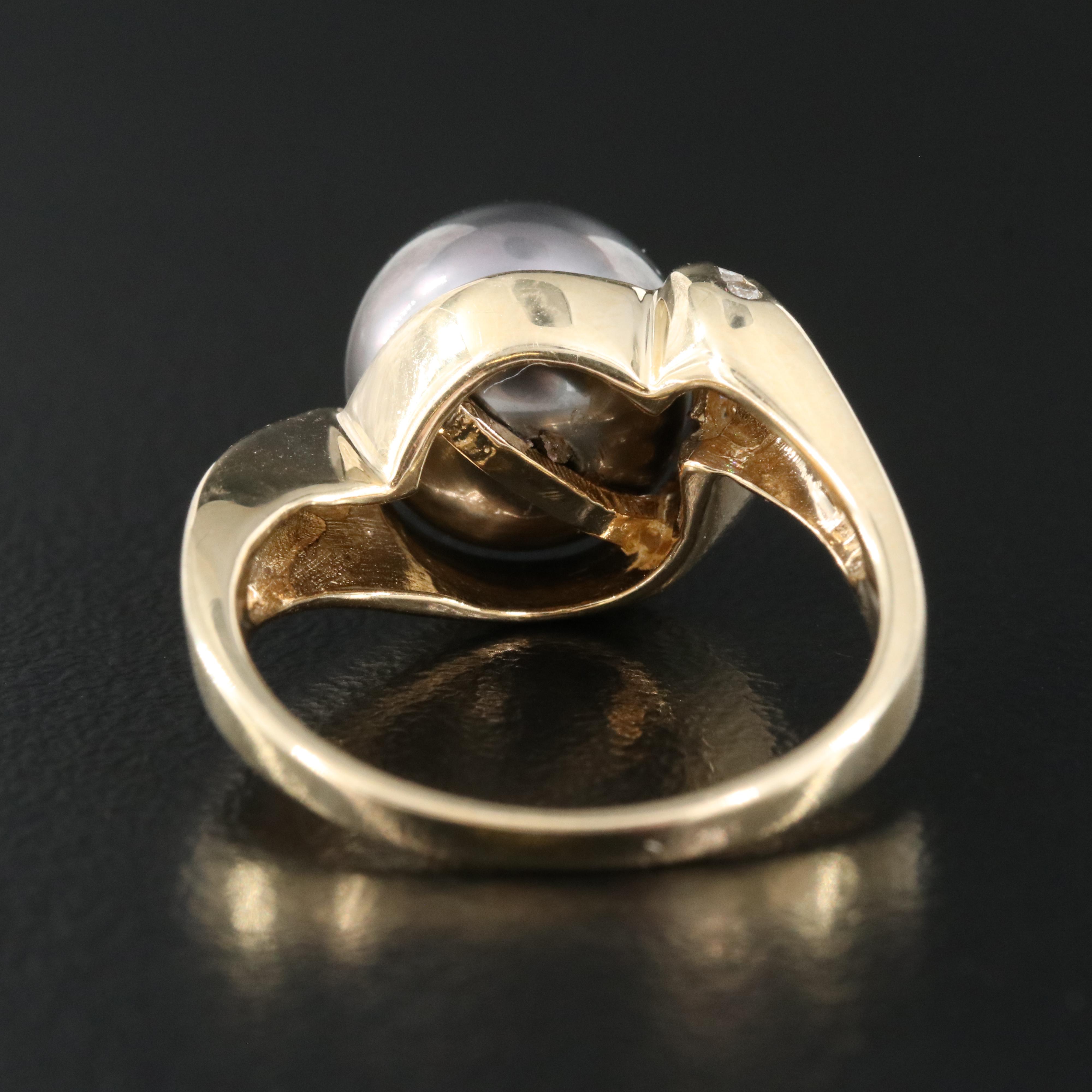14K 10.00 mm Pearl and Diamond Ring
