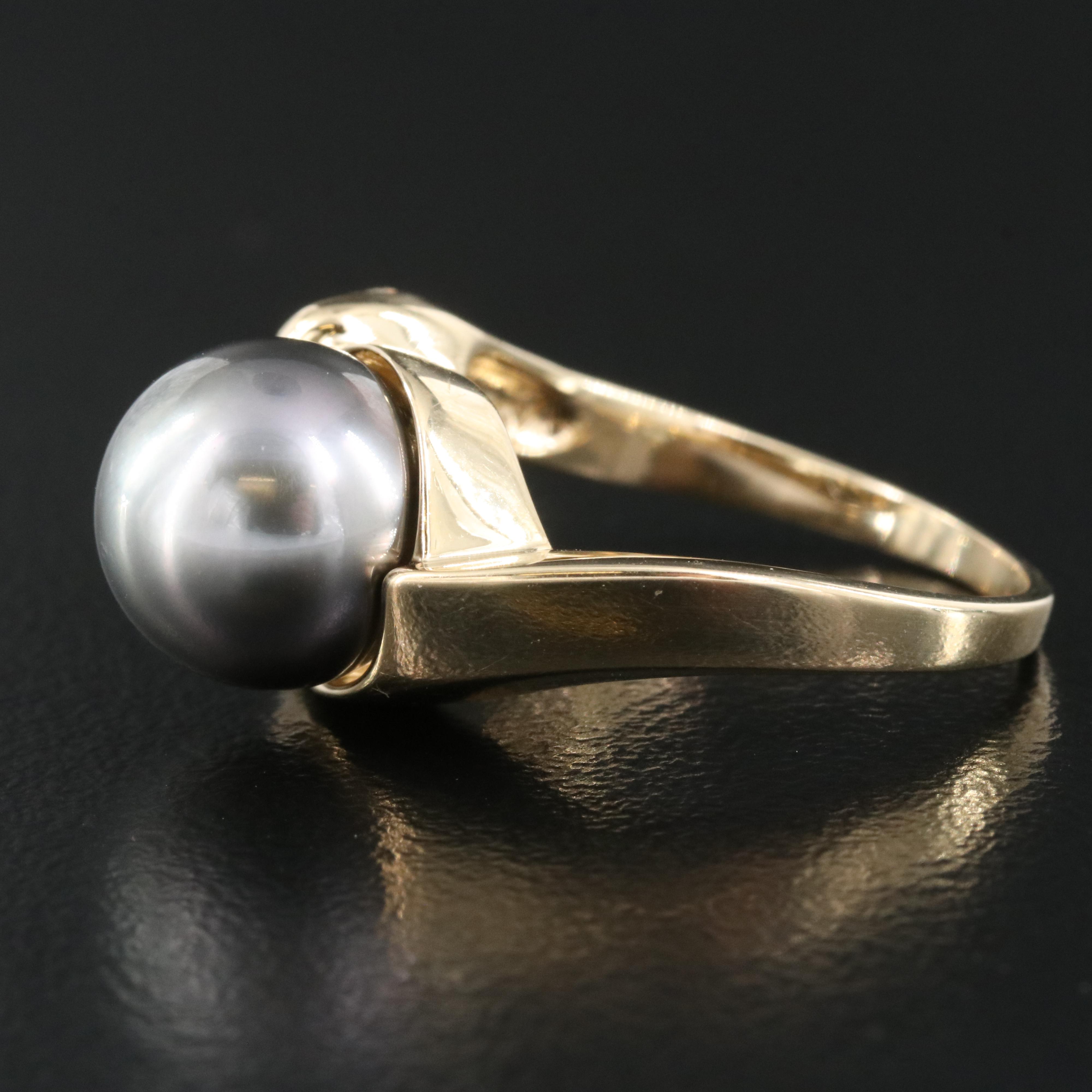 14K 10.00 mm Pearl and Diamond Ring