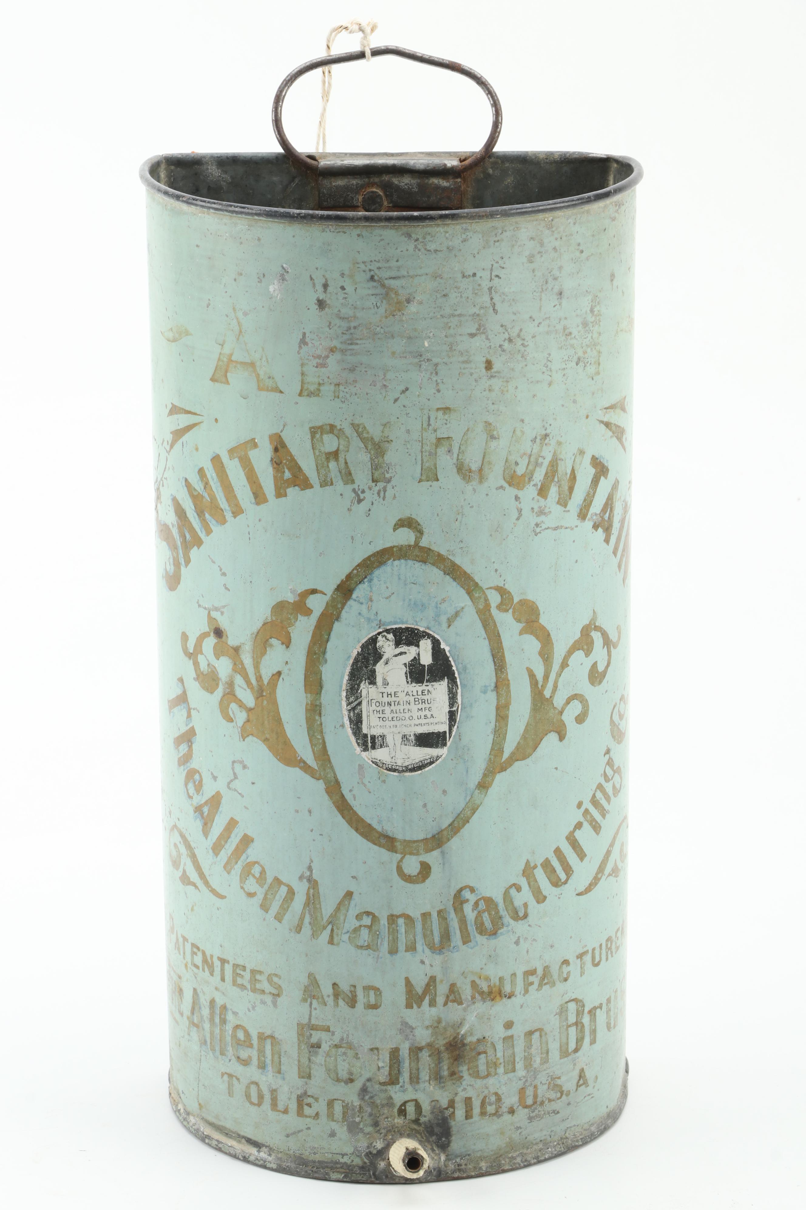 Allen Sanitary Fountain Bath Apparatus and Wooden Relief Wall Hanging