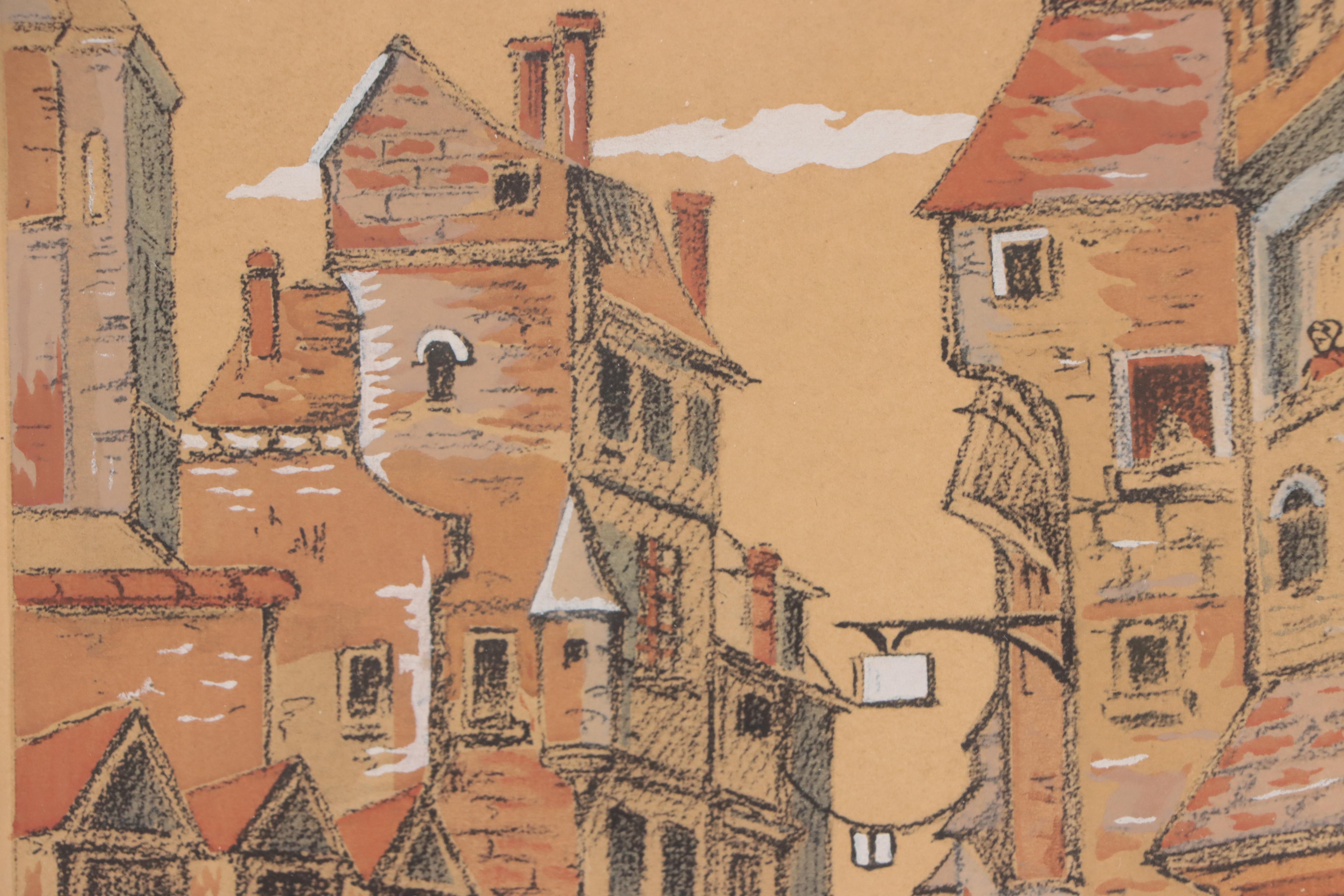 A. Brunet Hand-Colored Collotypes "Rue des Orfèvres" and "Rue St. Germain"