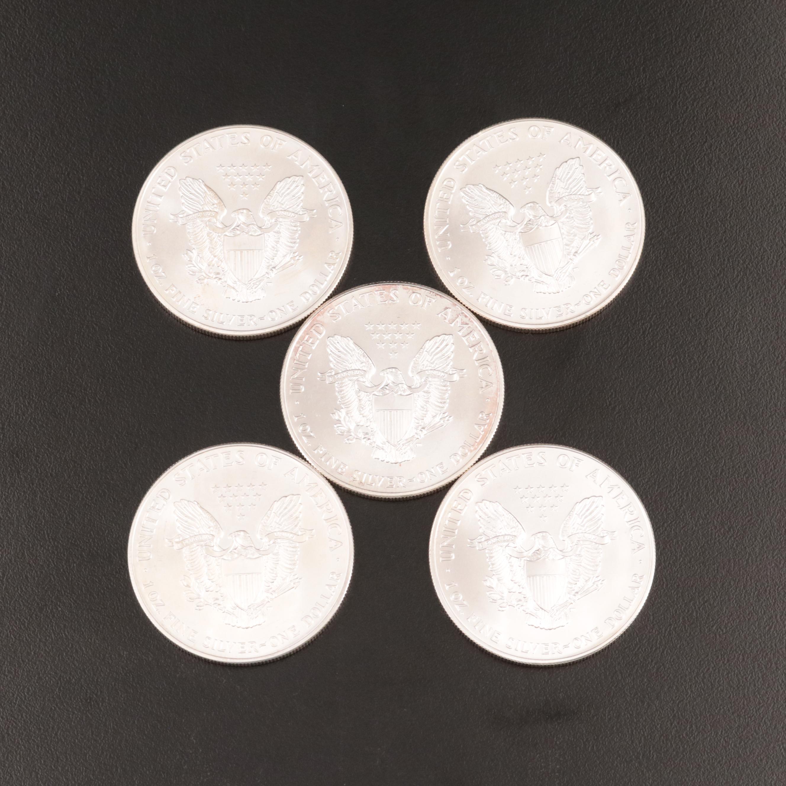 Five Colorized 2000 American Silver Eagles