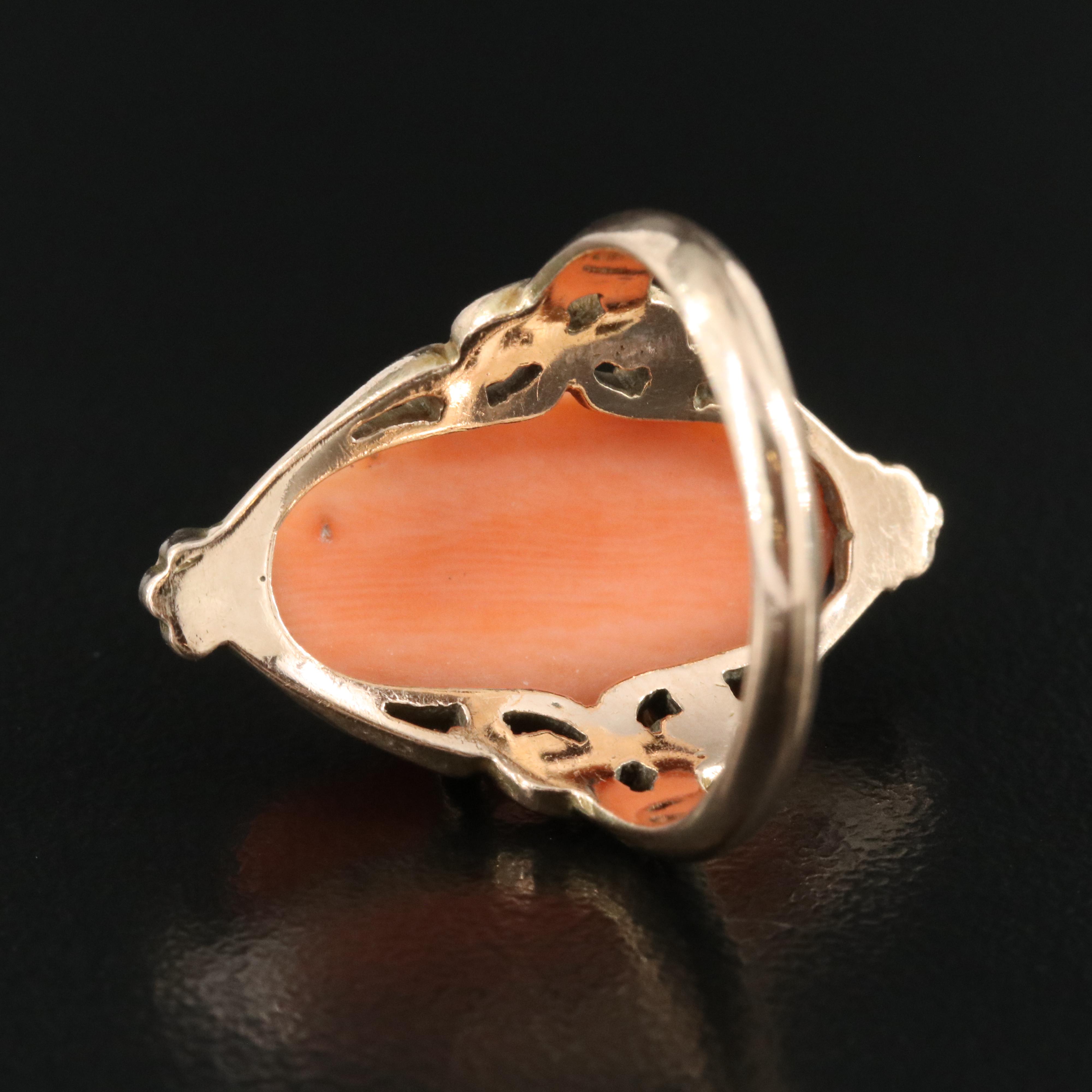 Antique 10K Rose Gold Coral Cameo Ring