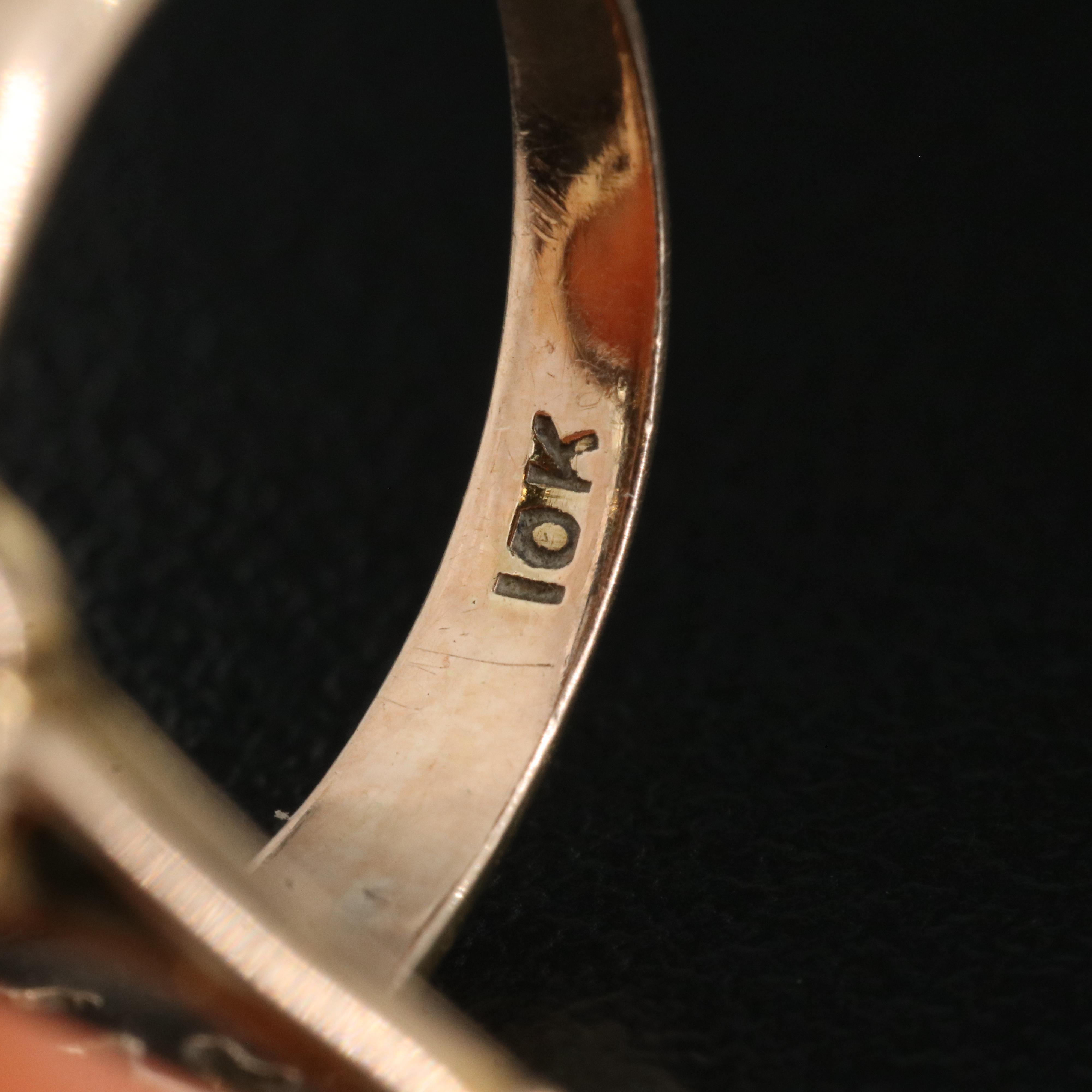 Antique 10K Rose Gold Coral Cameo Ring