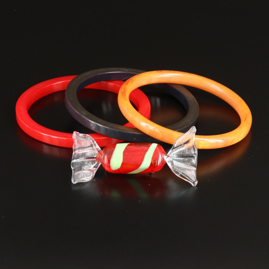 Vintage Bakelite Bangles and Candy Brooch