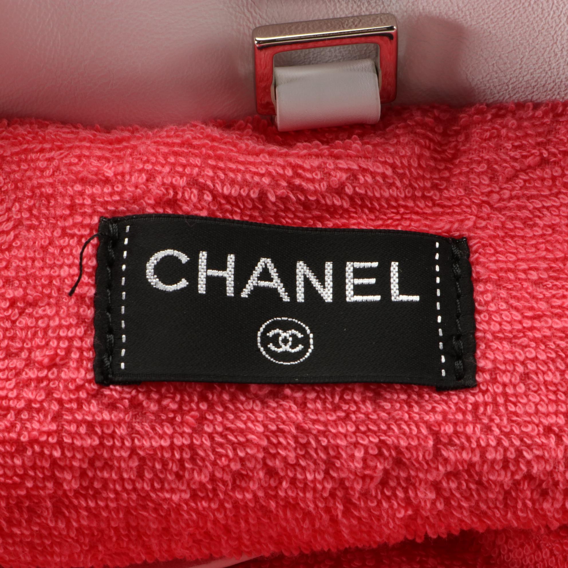 Chanel Large Beach Tote in CC Monogram Terry Cloth and White Leather Trim