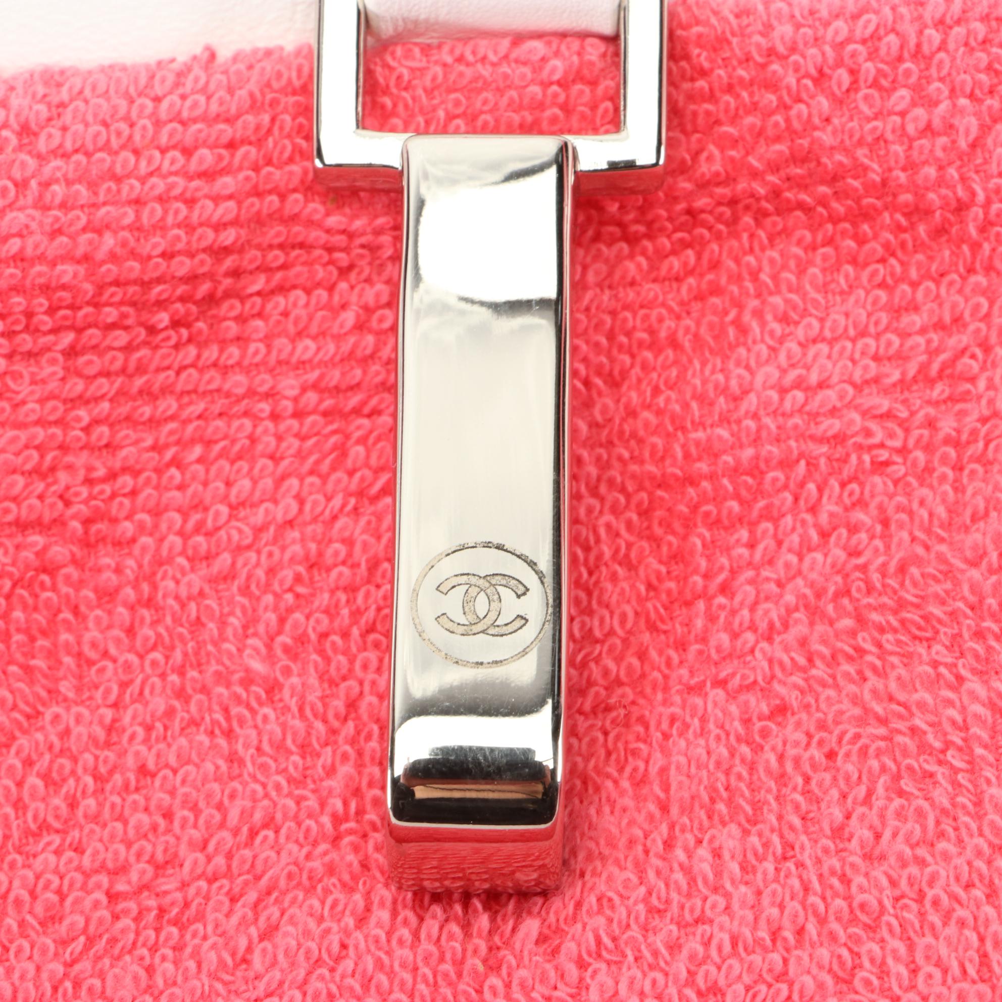 Chanel Large Beach Tote in CC Monogram Terry Cloth and White Leather Trim