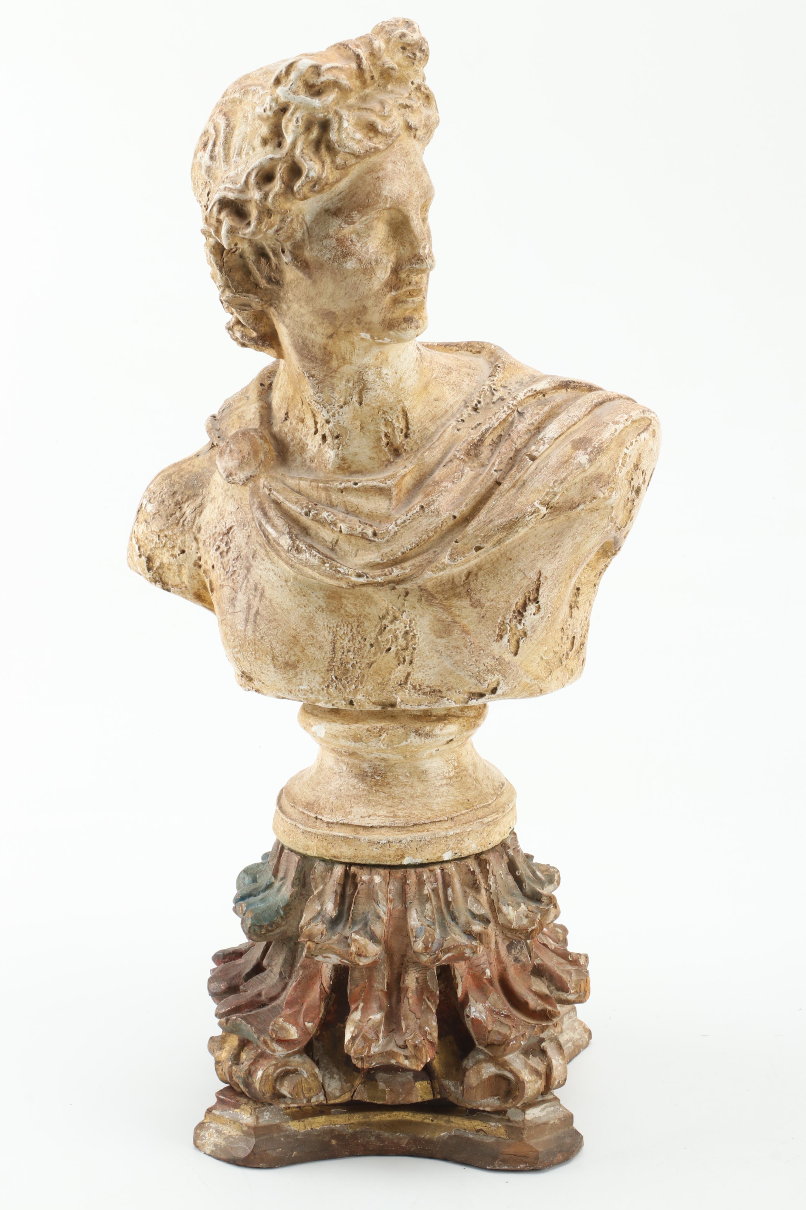 Decorative Plaster Bust, Wreath, Stand Hanger and Architectural Element