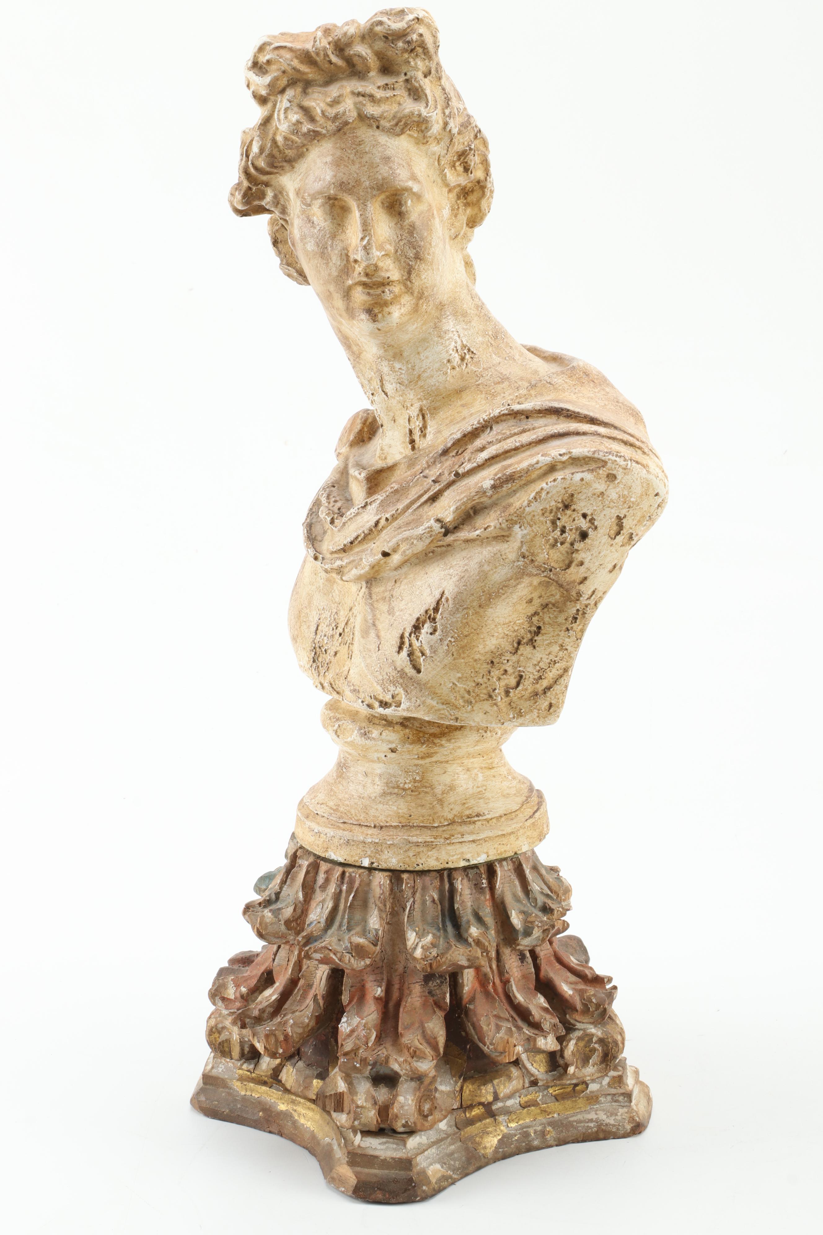 Decorative Plaster Bust, Wreath, Stand Hanger and Architectural Element