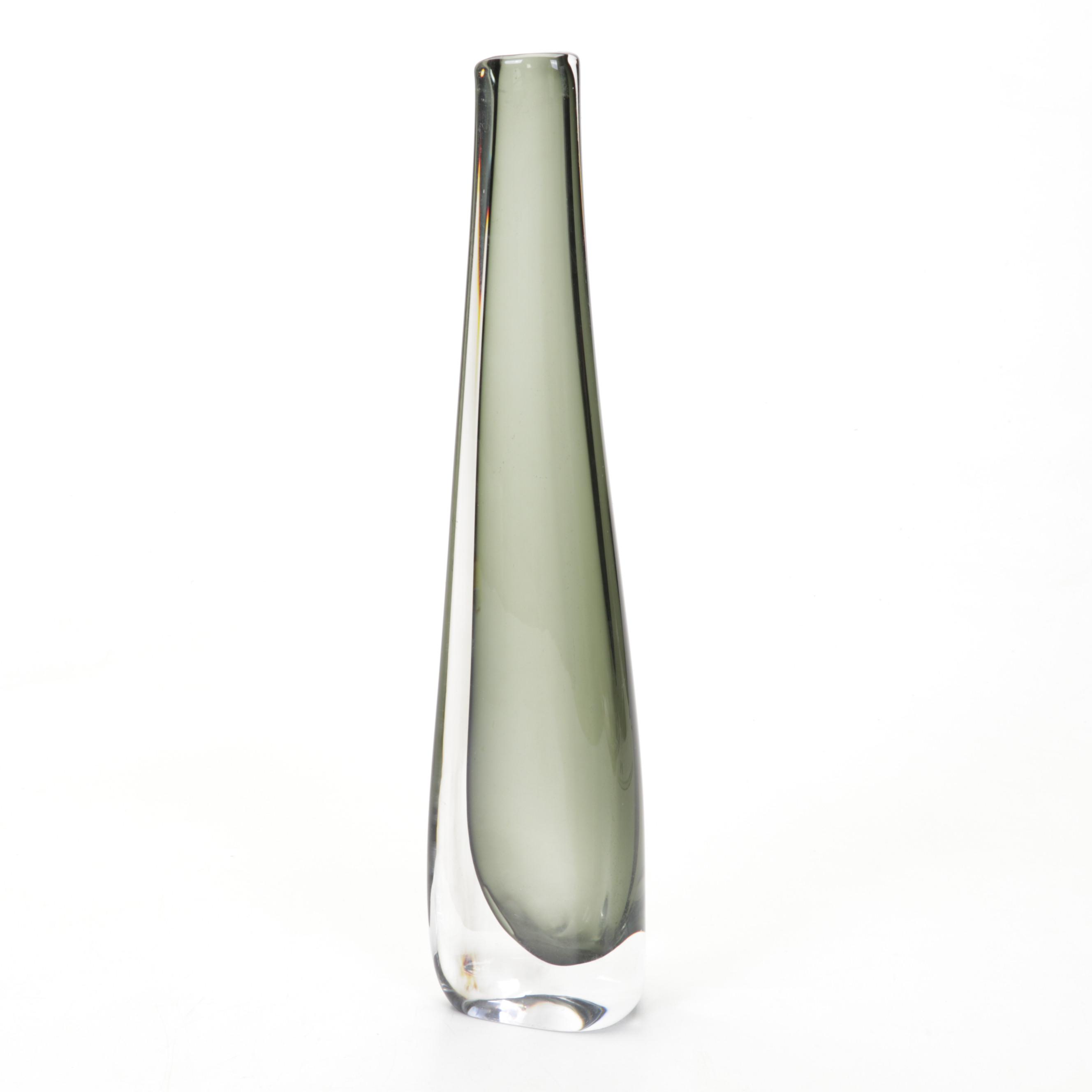 Nils Landberg for Orrefors "Sommerso" Vase With Lausitzer Op Art Glass Plate