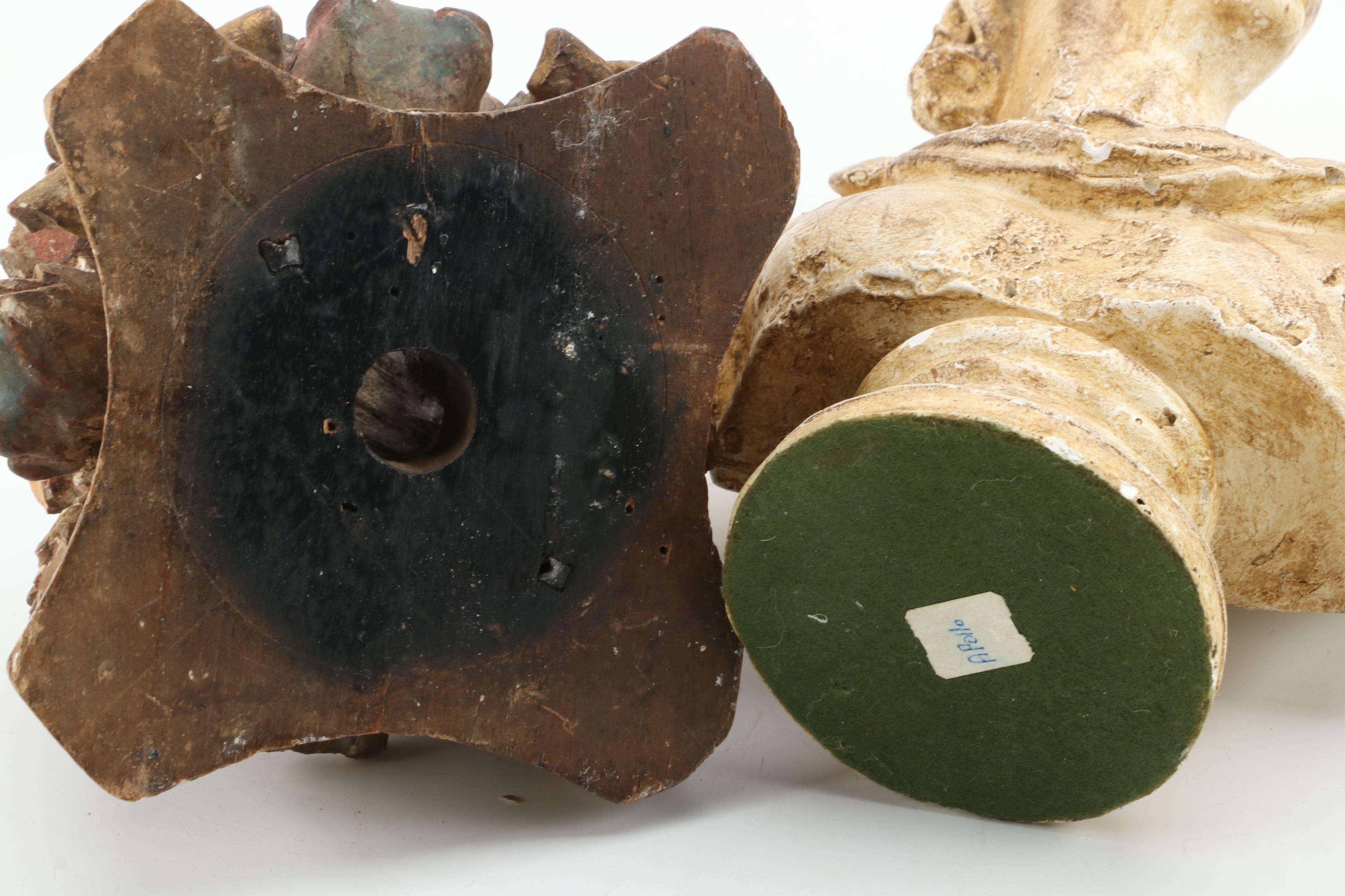 Decorative Plaster Bust, Wreath, Stand Hanger and Architectural Element