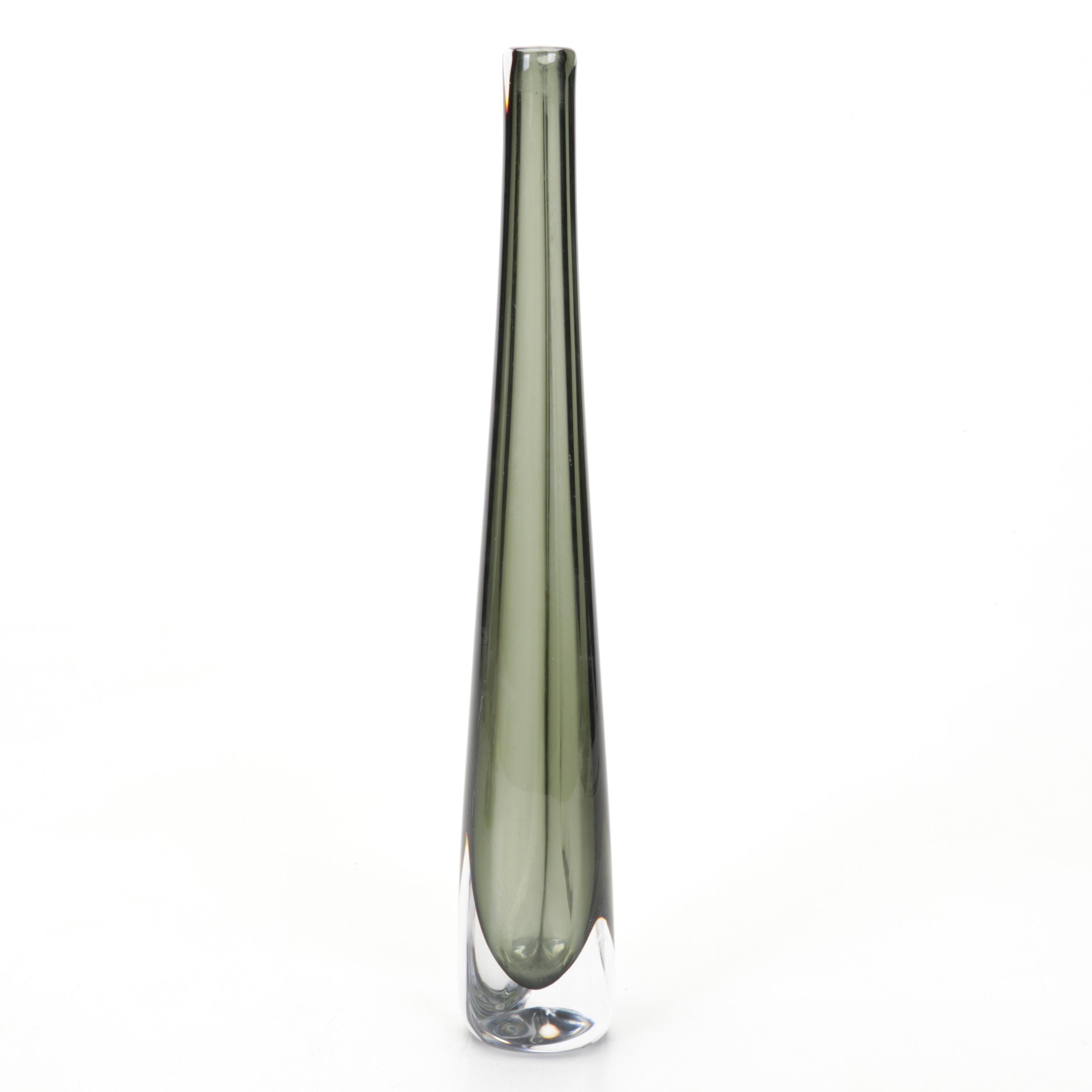 Nils Landberg for Orrefors "Sommerso" Vase With Lausitzer Op Art Glass Plate