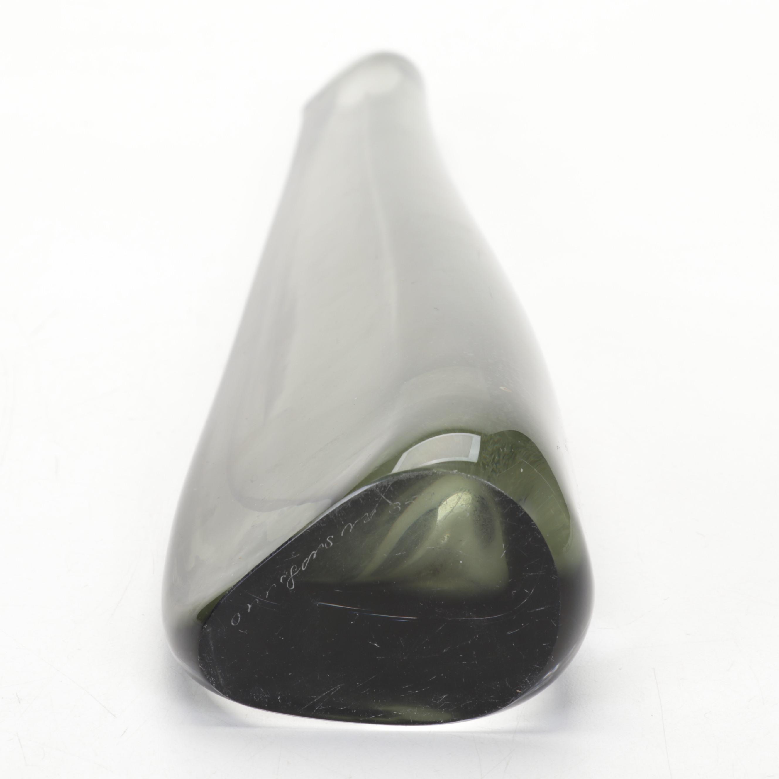 Nils Landberg for Orrefors "Sommerso" Vase With Lausitzer Op Art Glass Plate