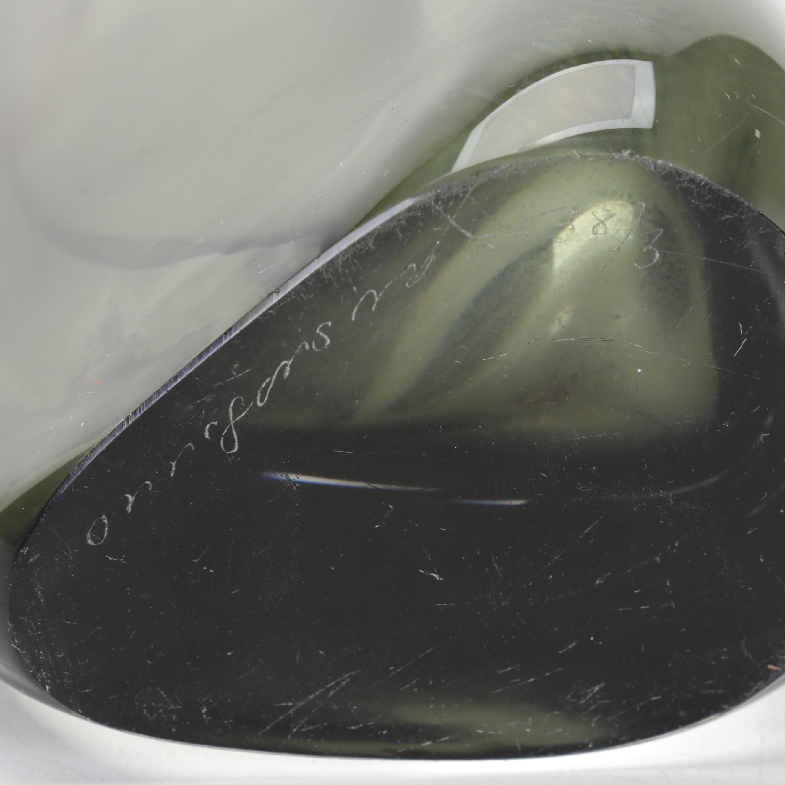 Nils Landberg for Orrefors "Sommerso" Vase With Lausitzer Op Art Glass Plate